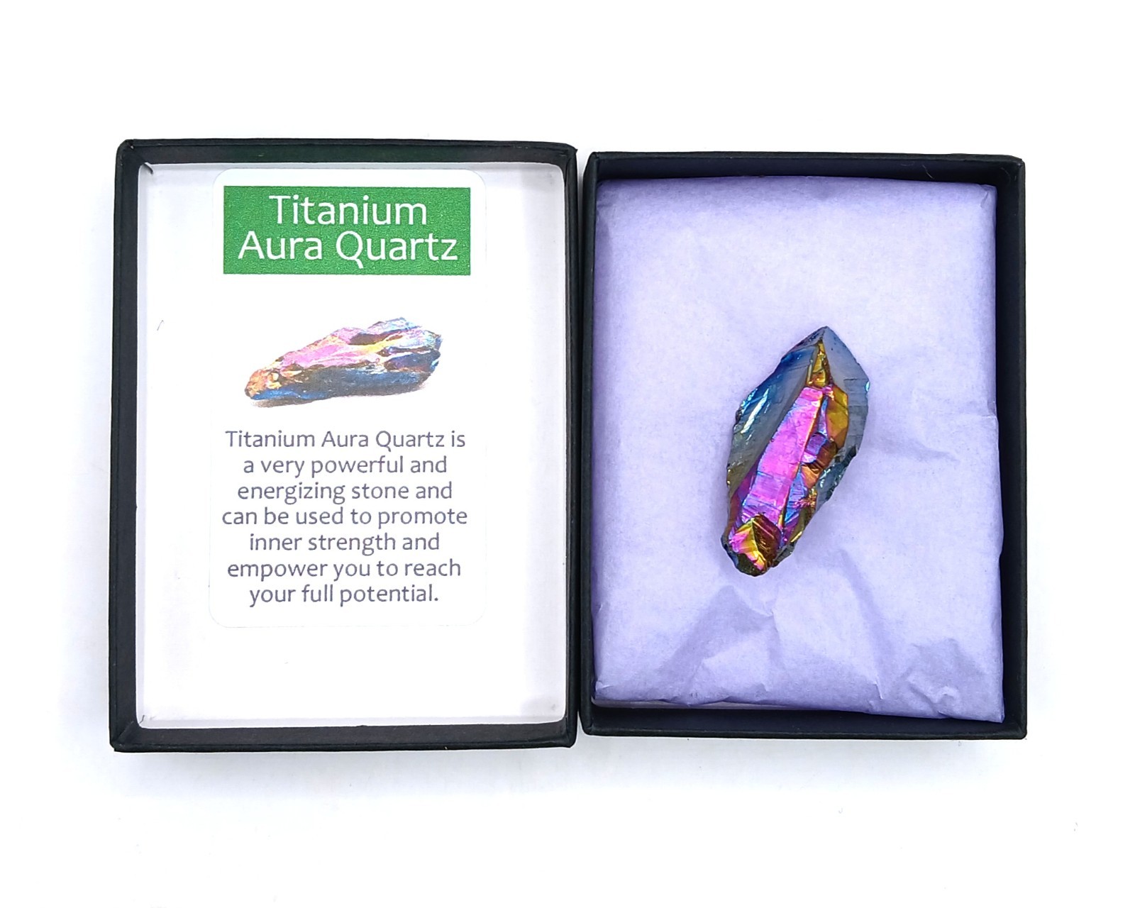 Rainbow Titanium Aura Quartz Crystal Stone Chakra Healing in Display Gift Box