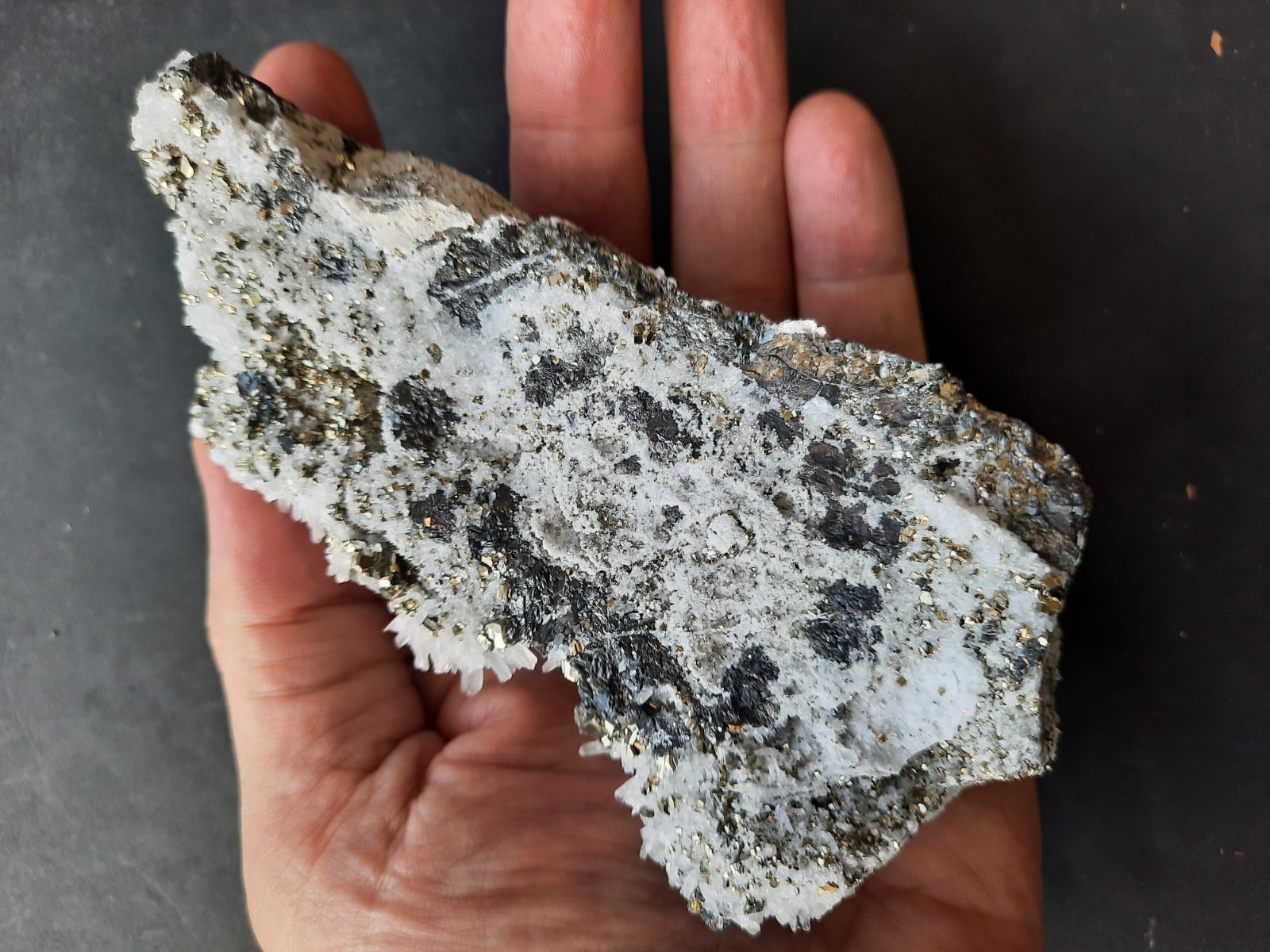 Long Quartz Crystal Cluster with Sphalerite and Pyrite Crystals Peru 372gr