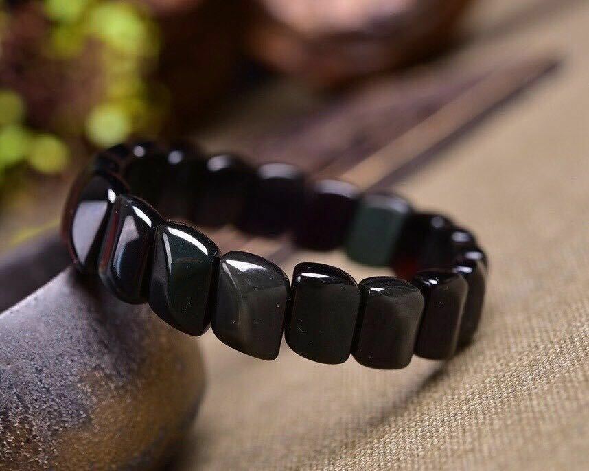 Natural Colorful Rainbow Eyes Obsidian Black Stretch Bracelet Bangle Reiki Gift