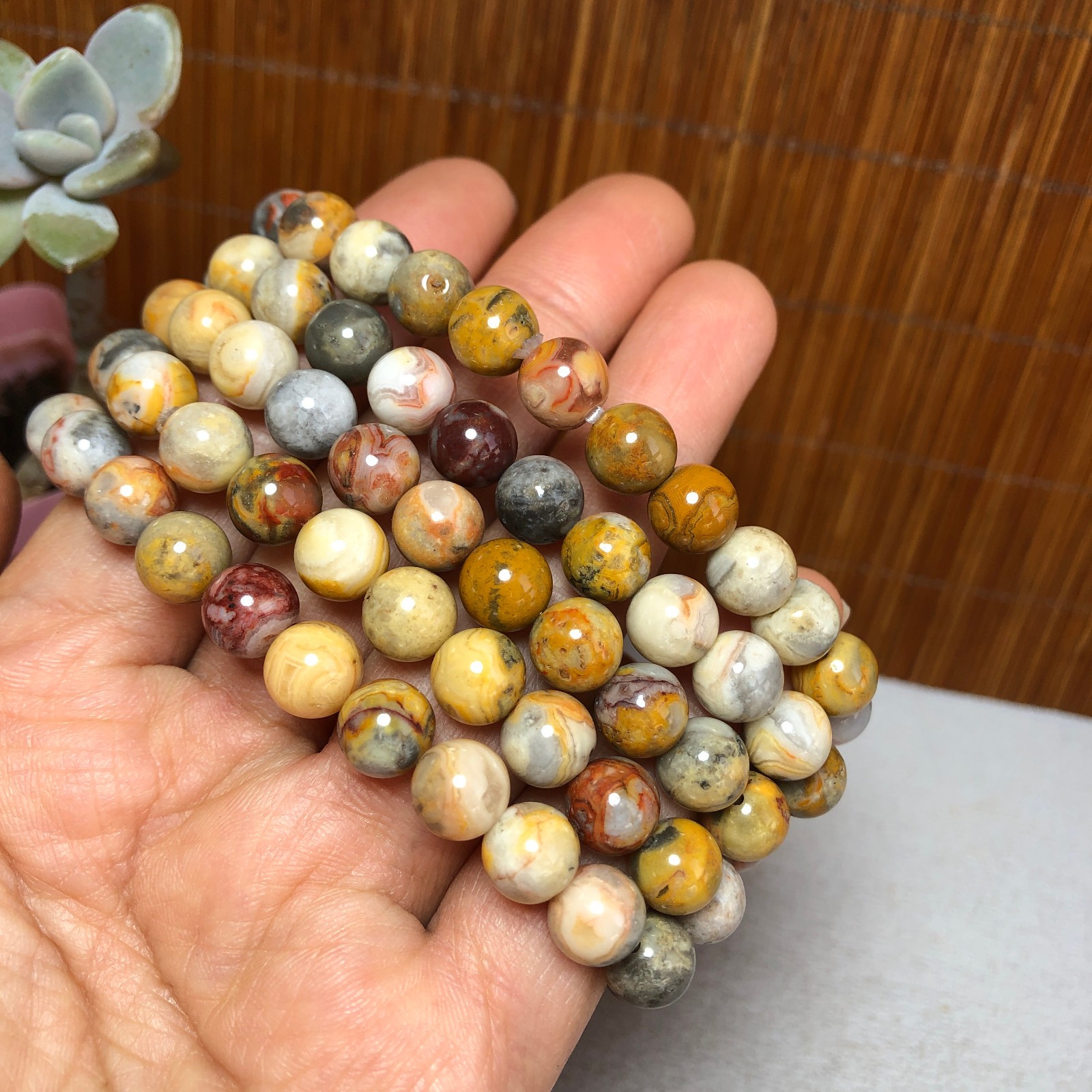 5Pcs Wholesal Natural Crazy agate bracelets Crystal ball sphere 8mm