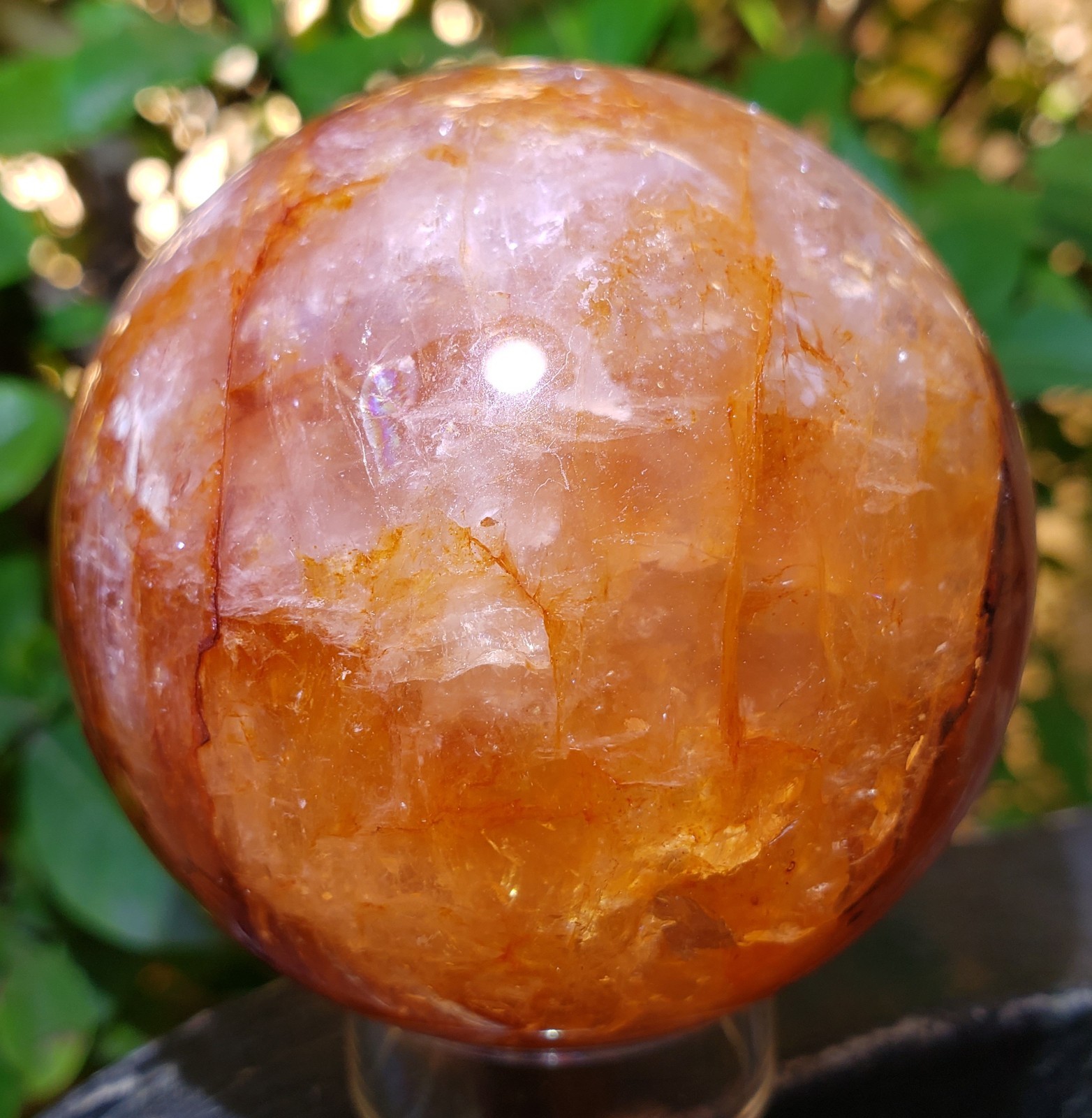 2.5″ Fire Quartz Red Clear Crystal Rainbows Sphere Orb Ball, 370g or 13 oz