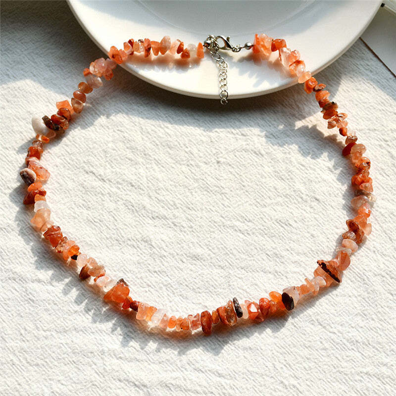 Genuine Natural Handmade Crystal Choker Necklace Silver Tone Carnelian
