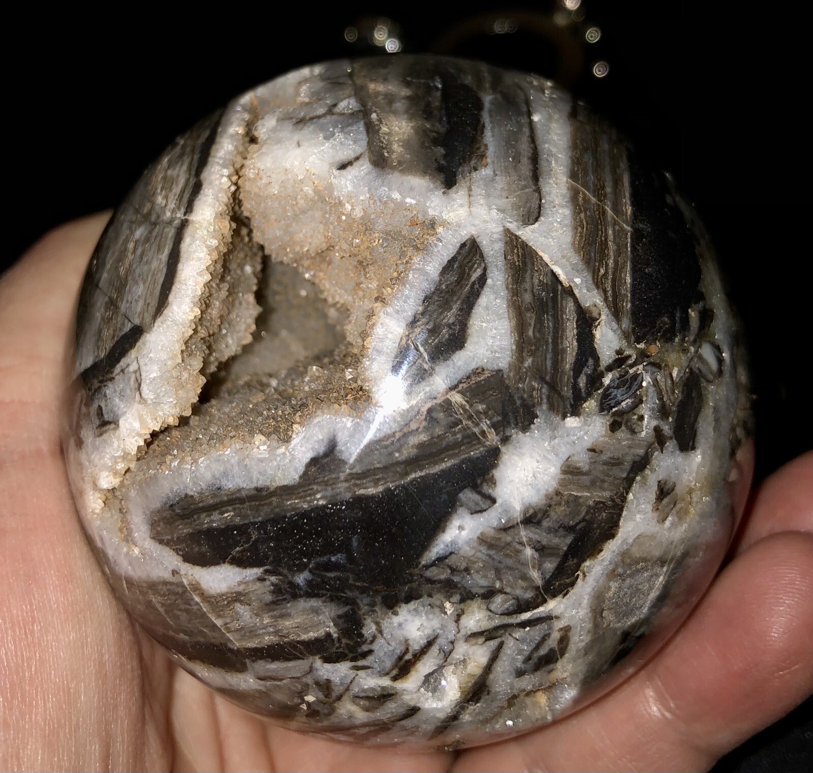 73 mm Natural Sphalerite Druzy Chalcedony in Quartz Crystal Sphere Healing Spain