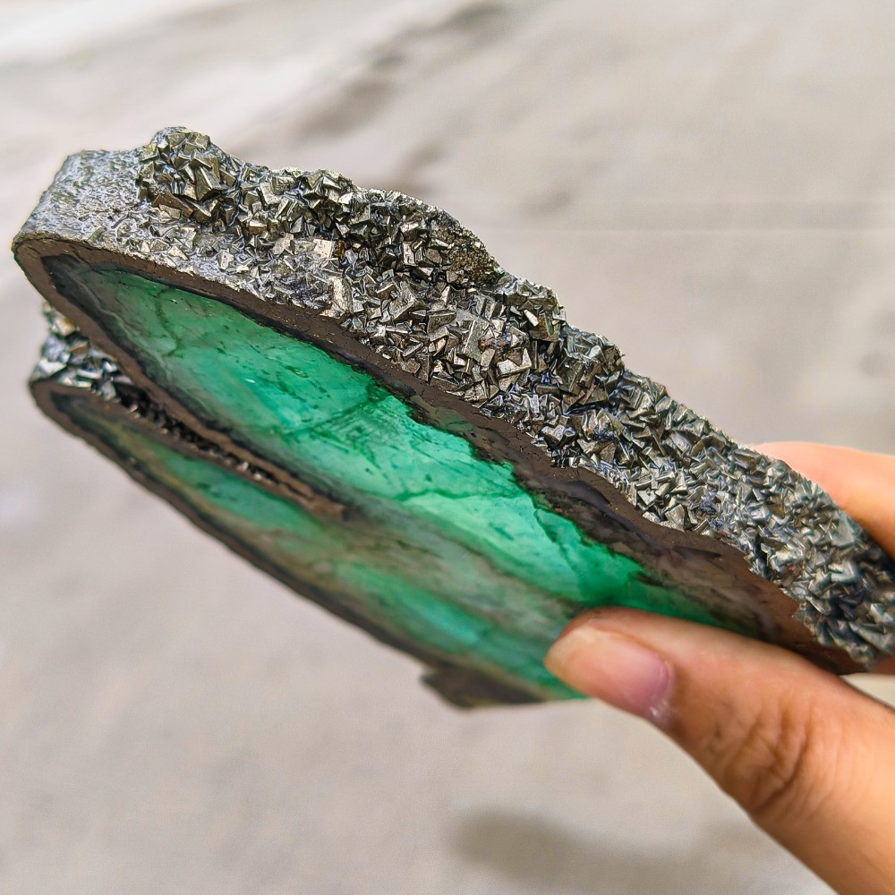 Rare Green Fluorite-Pyrite Slice Crystal Slab Quartz Mineral Healing Gift Decor