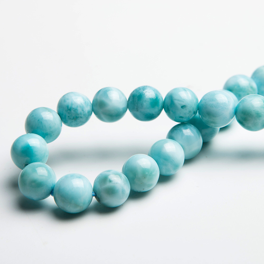 Natural Blue Larimar Water Pattern Dominica Jewelry Beads Bracelet 7mm AAAA