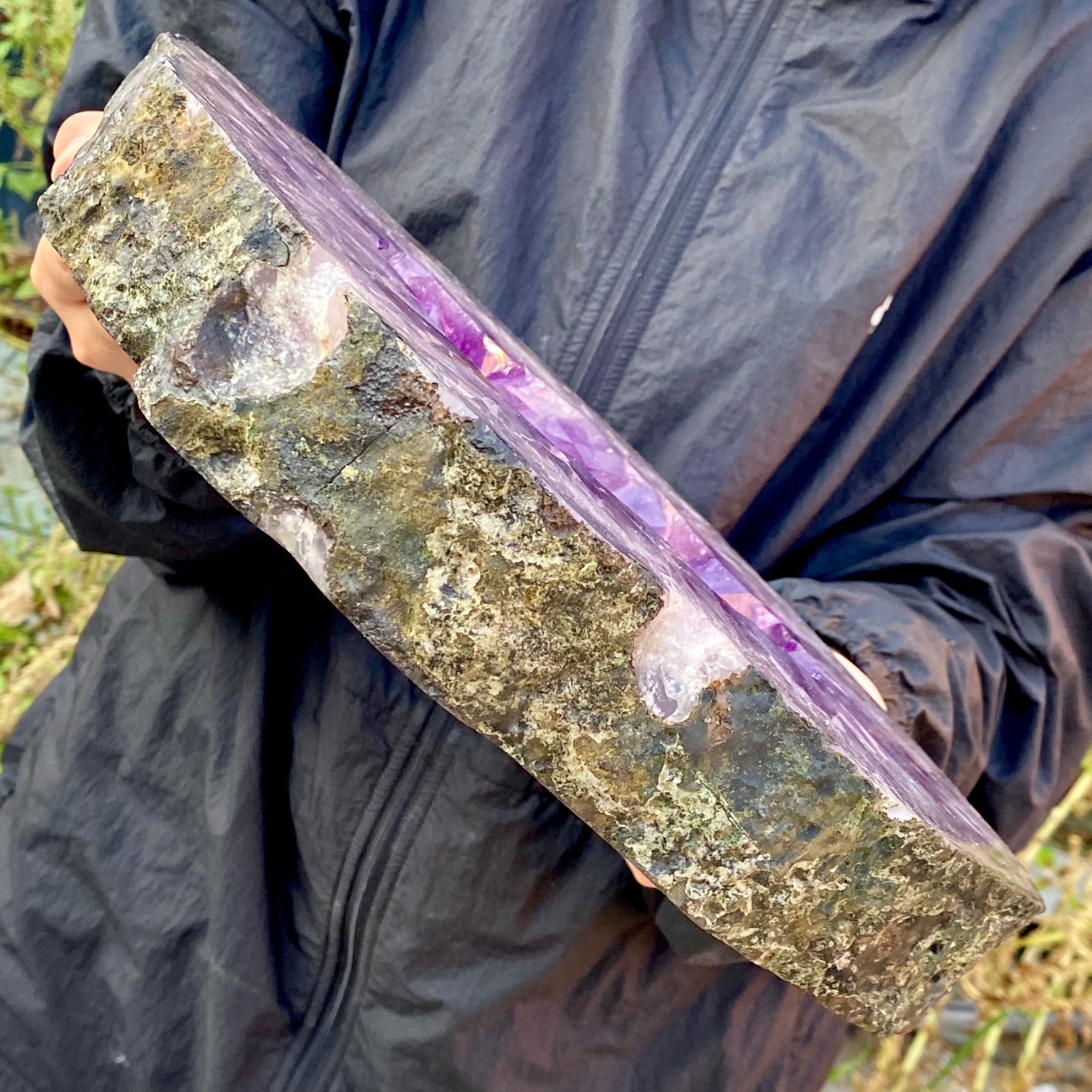 10.8LB Natural Amethyst Cave Crystal Slice Crescent shaped Hand Cut Repai