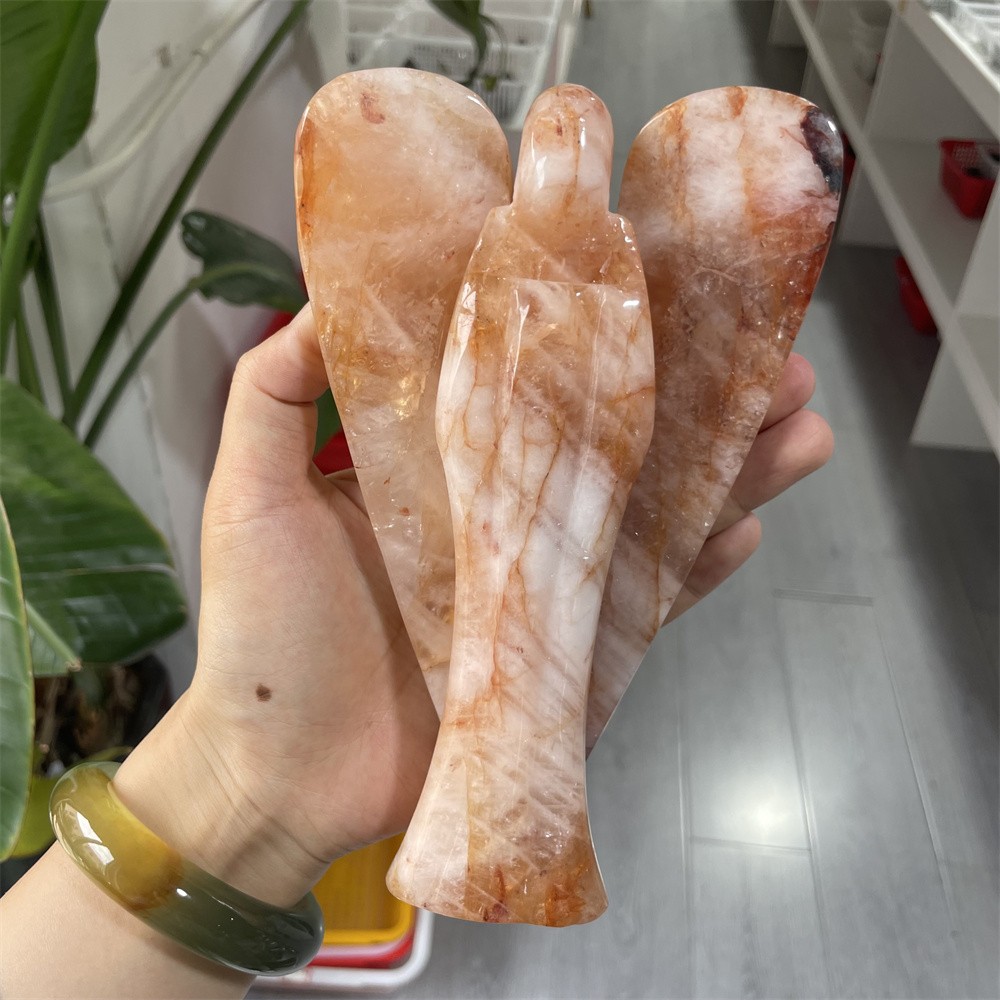 1.8LB 7″ Natural Golden Healer Angel Carved Crystal Mineral Quartz Decor