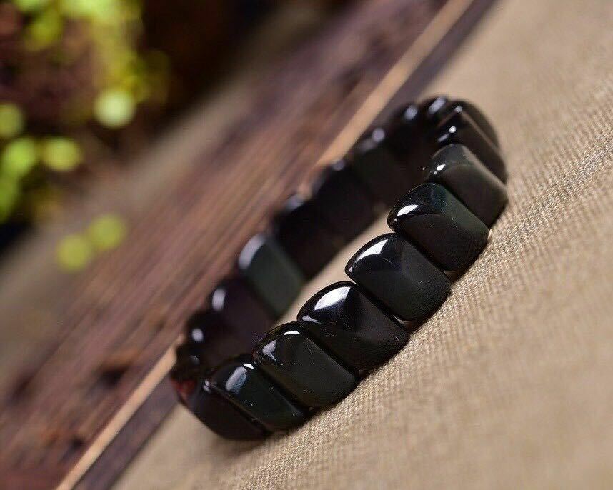 Natural Colorful Rainbow Eyes Obsidian Black Stretch Bracelet Bangle Reiki Gift