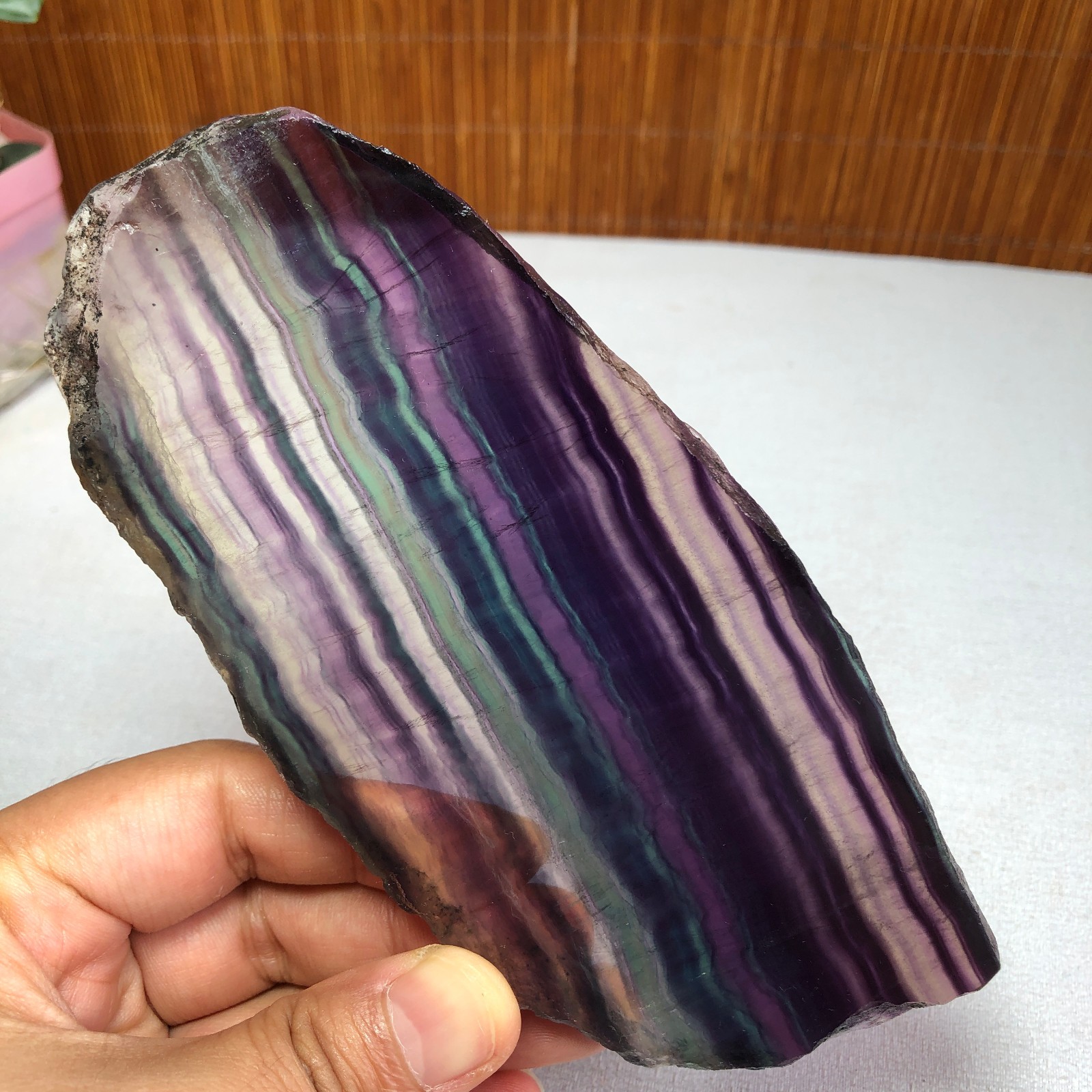 300g Natural Candy fluorite slice Crystal gemstone Polished/rough Specimen A8422