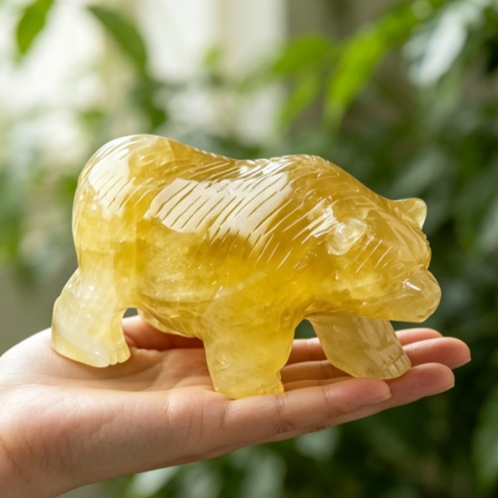 Natural Citrine Crystal Polar Bear Figurine Carving Healing Stone Home Decor 1pc