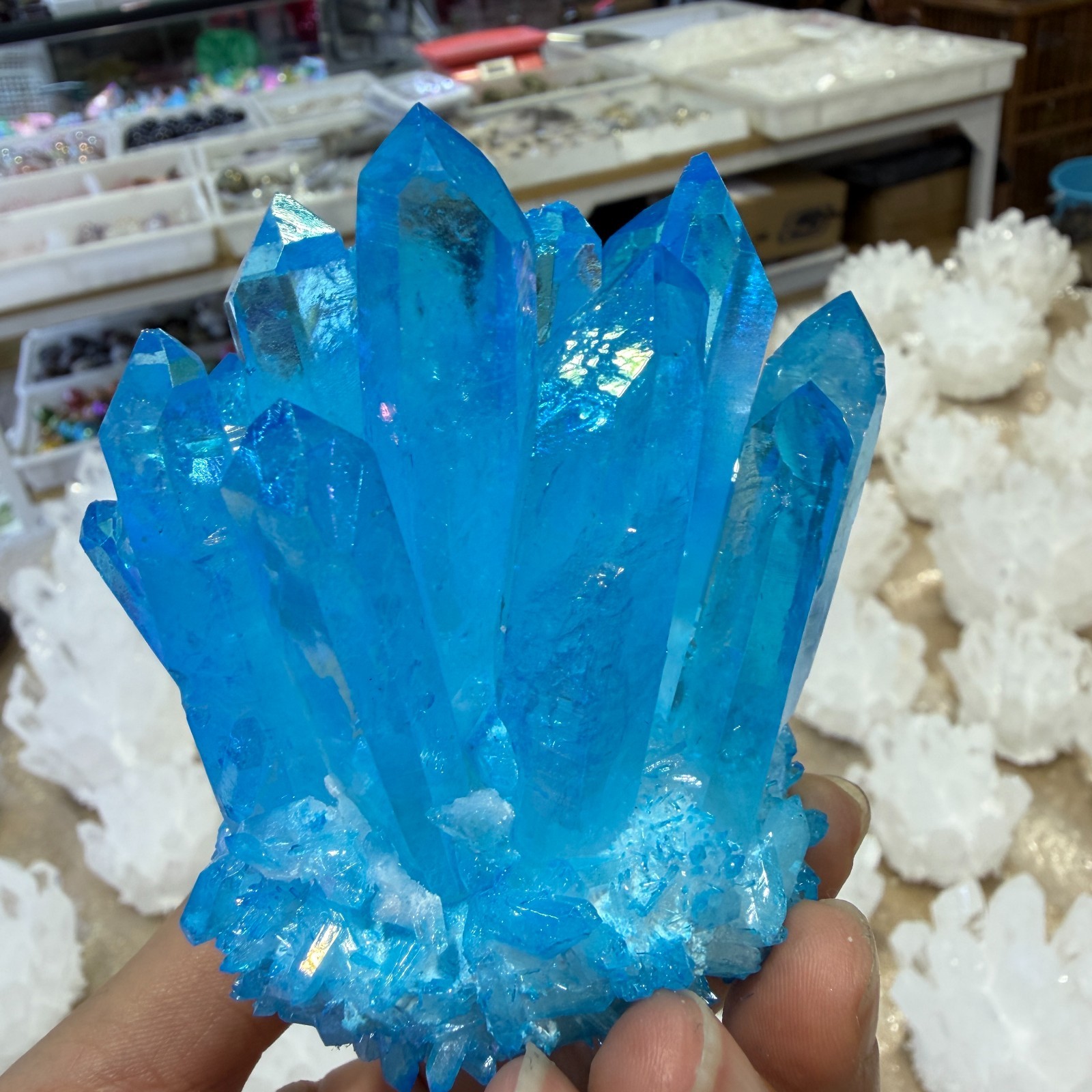 250g+ New Find blue Phantom Quartz Crystal Cluster Mineral Specimen DECOR