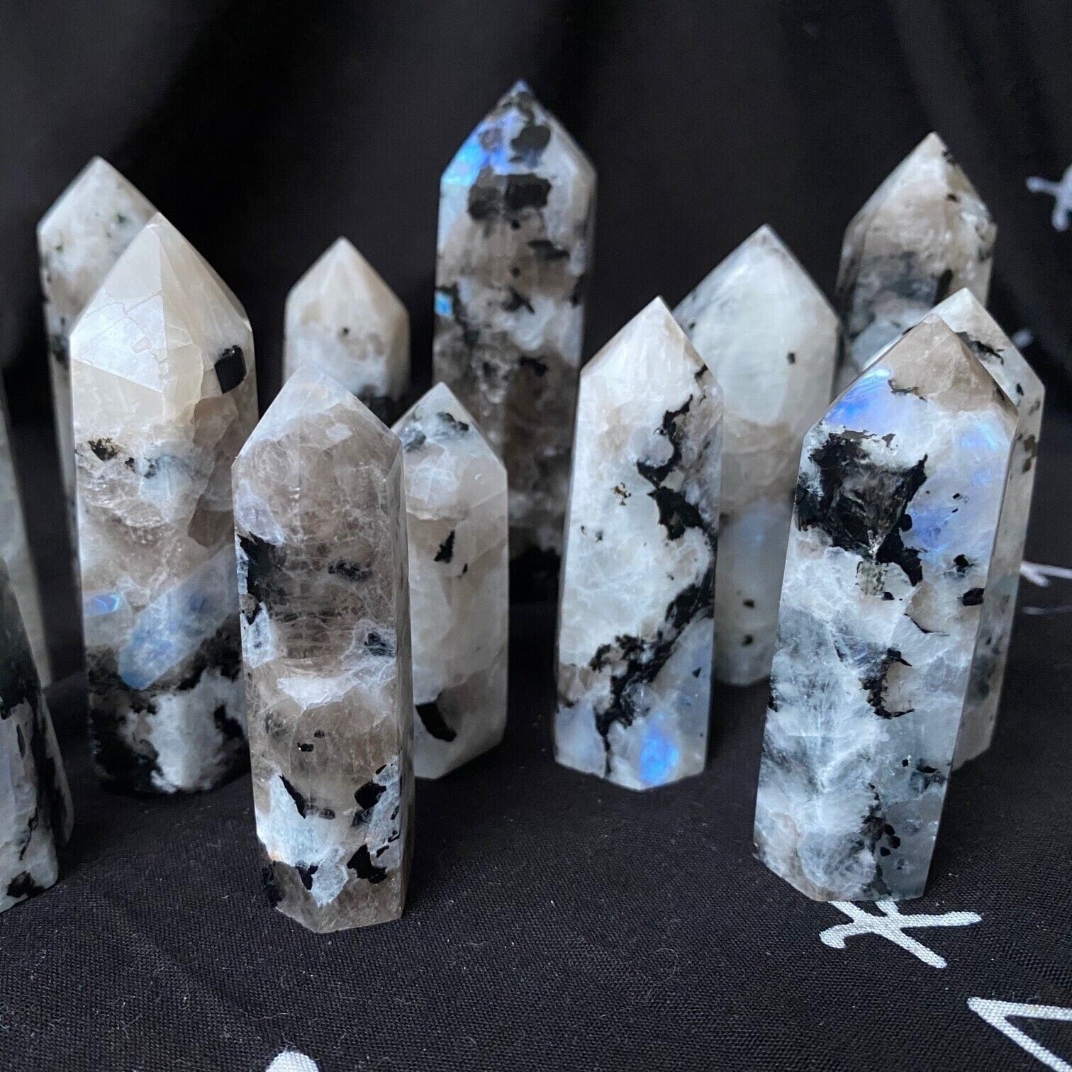 Natural Moonstone Tower Rainbow Healing Crystal Wand Obelisk Home Decor Specimen