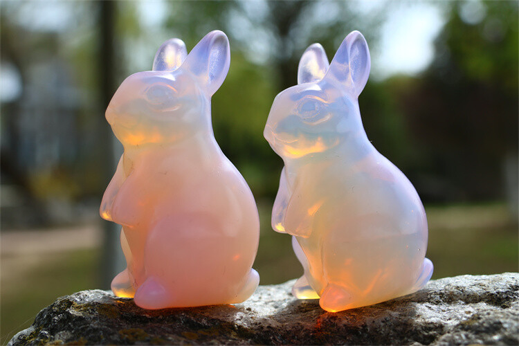 2″ Pink opalite Rabbit Reiki Quartz Crystal Skull Carving Figurines decor 1pc