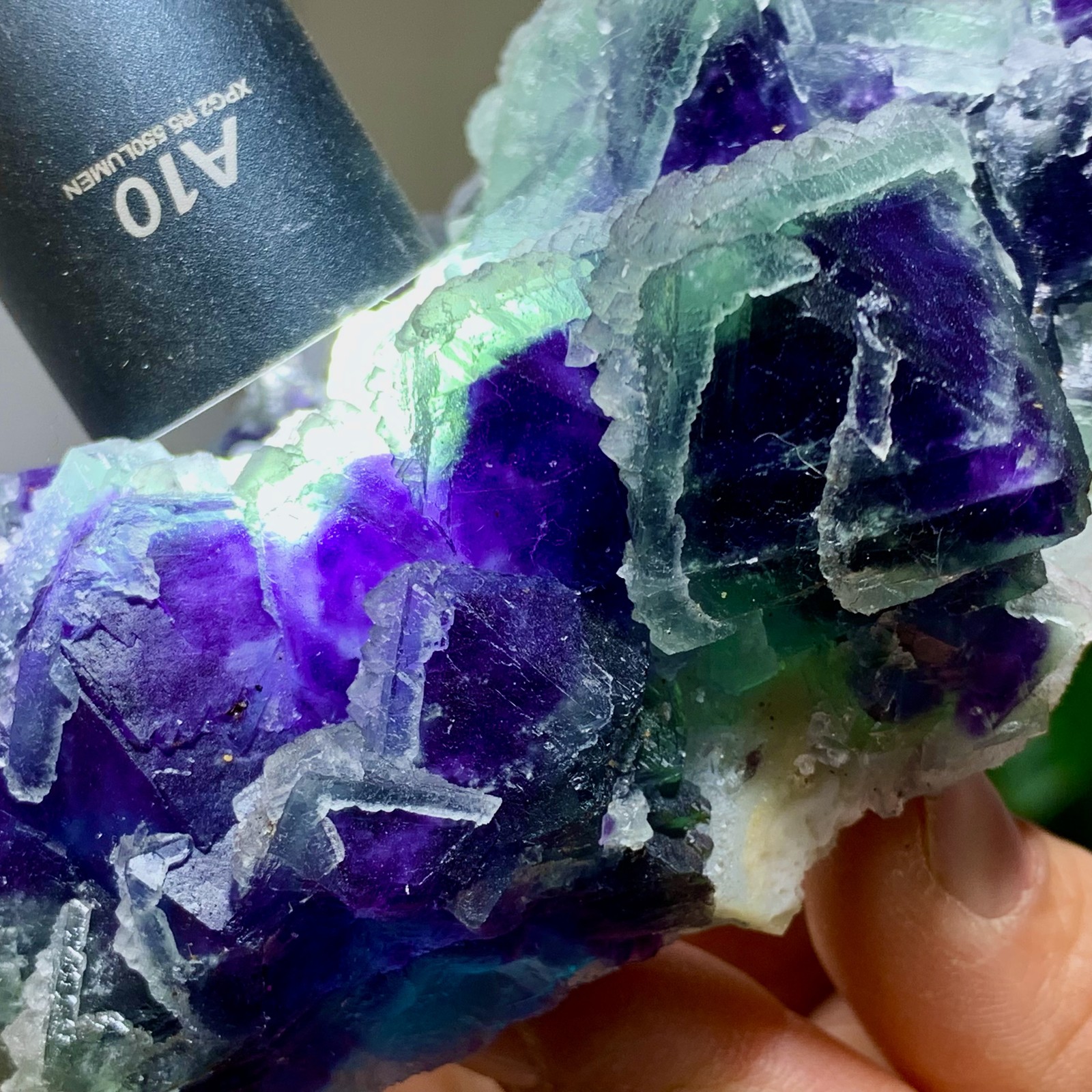294G Rare transparent purple octahedron fluorite mineral crystal sample/China