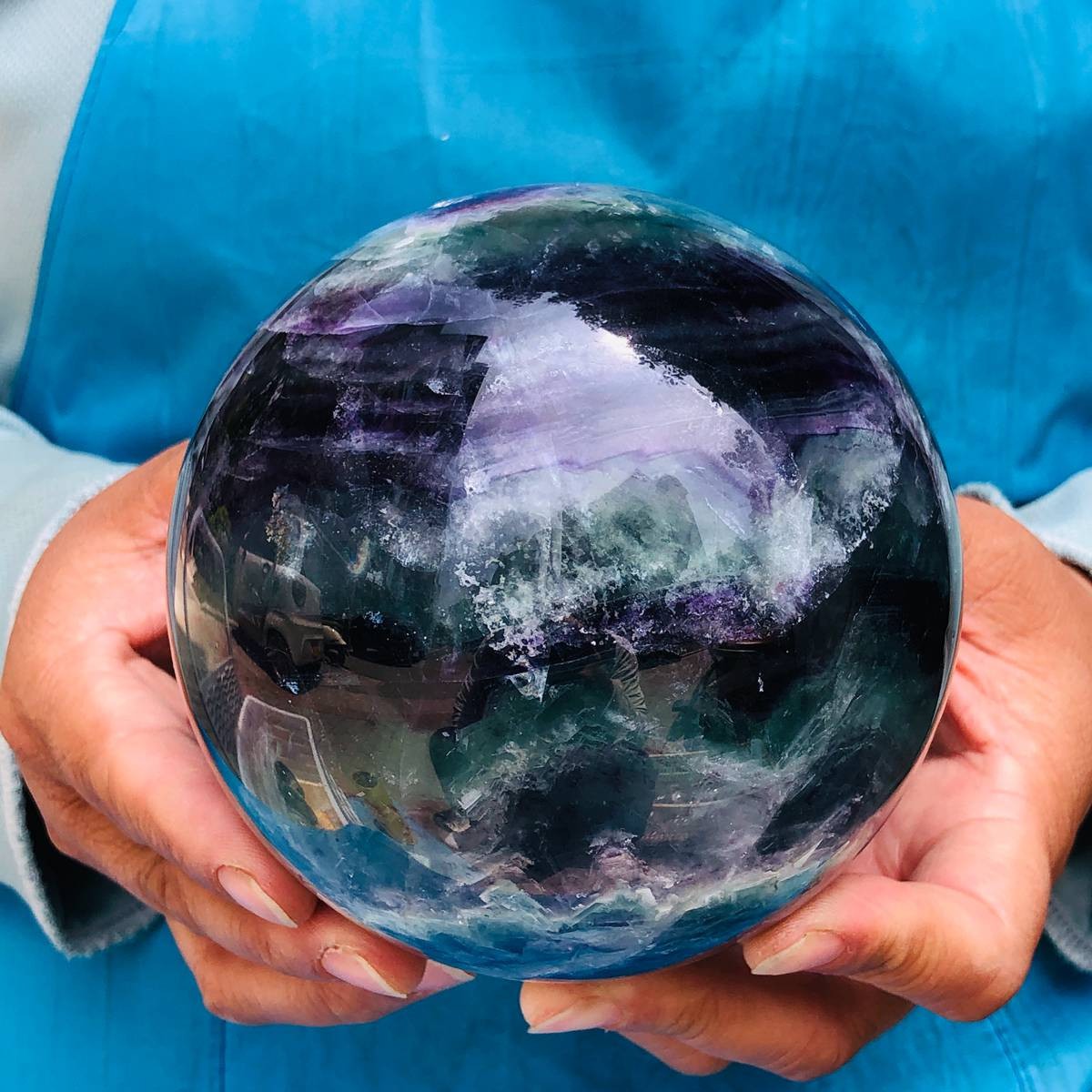 4.92LB Natural rainbow fluorite sphere quartz crystal polished ball healing