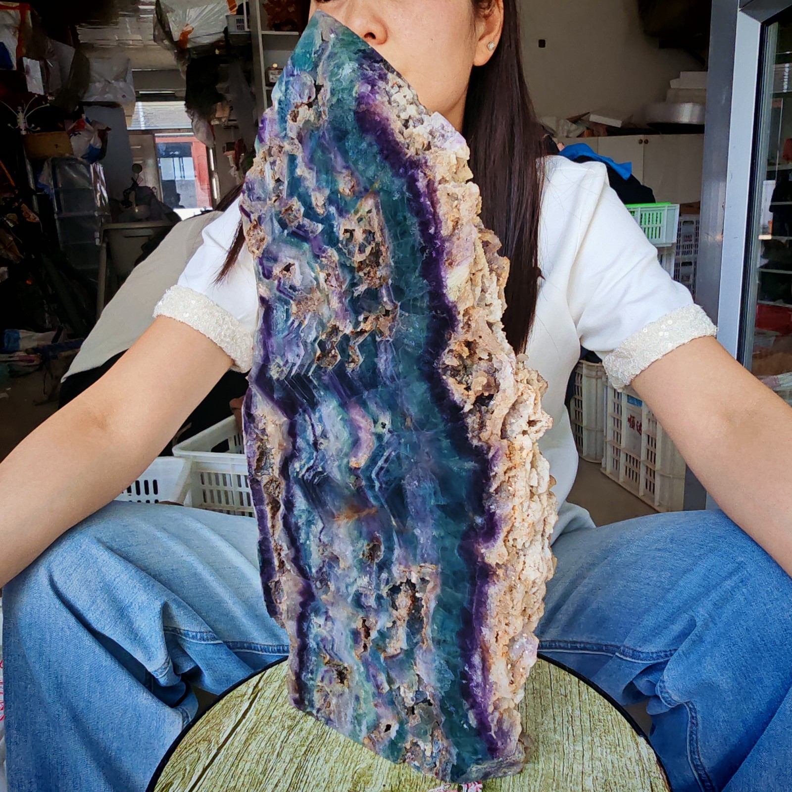14.3LB Restoration of Natural Colored Fluorite Crystal Specimens 6500g