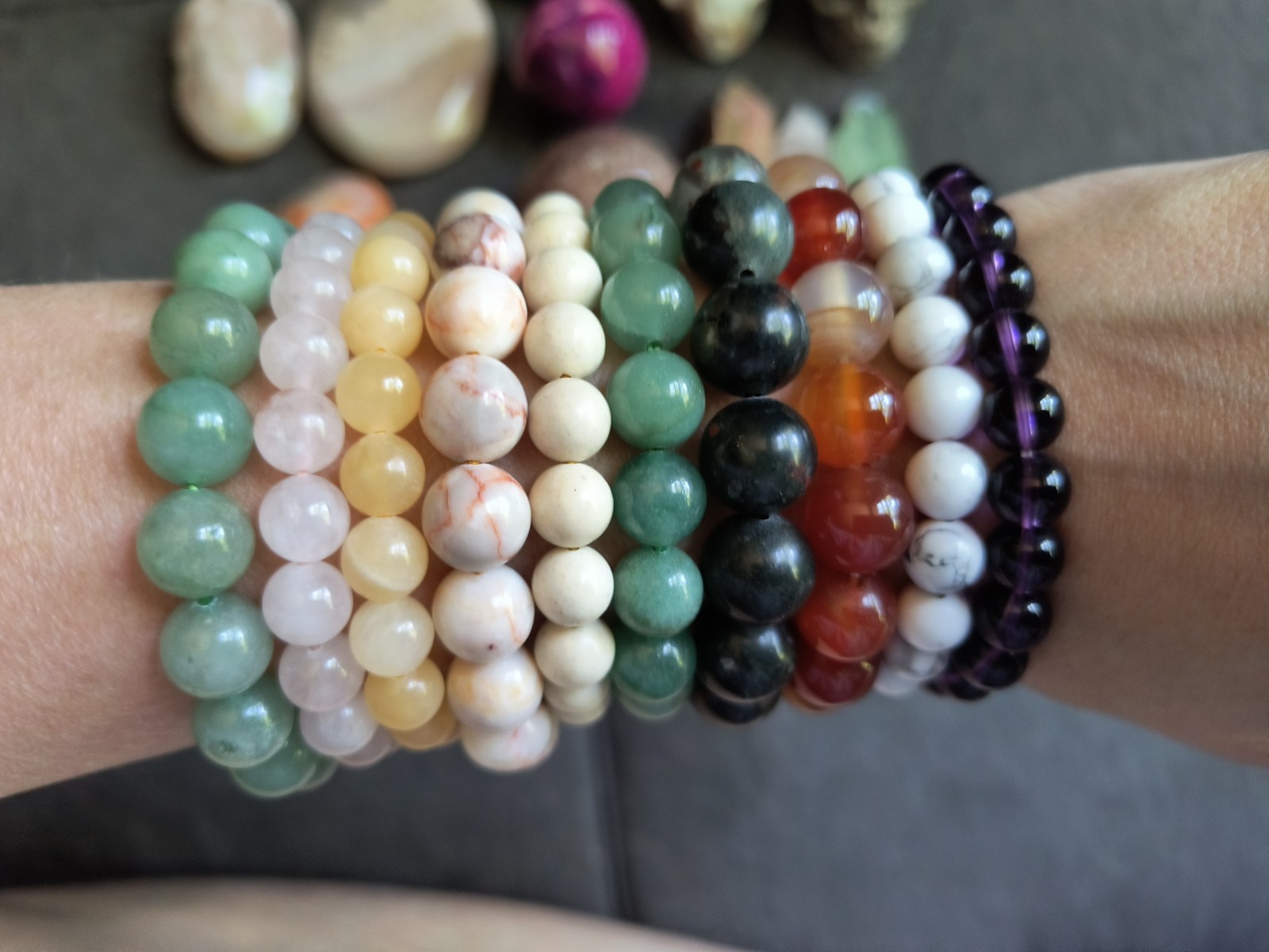 Mixed Crystal Lot 24 Pieces Skulls, Towers, Spheres And Bracelets