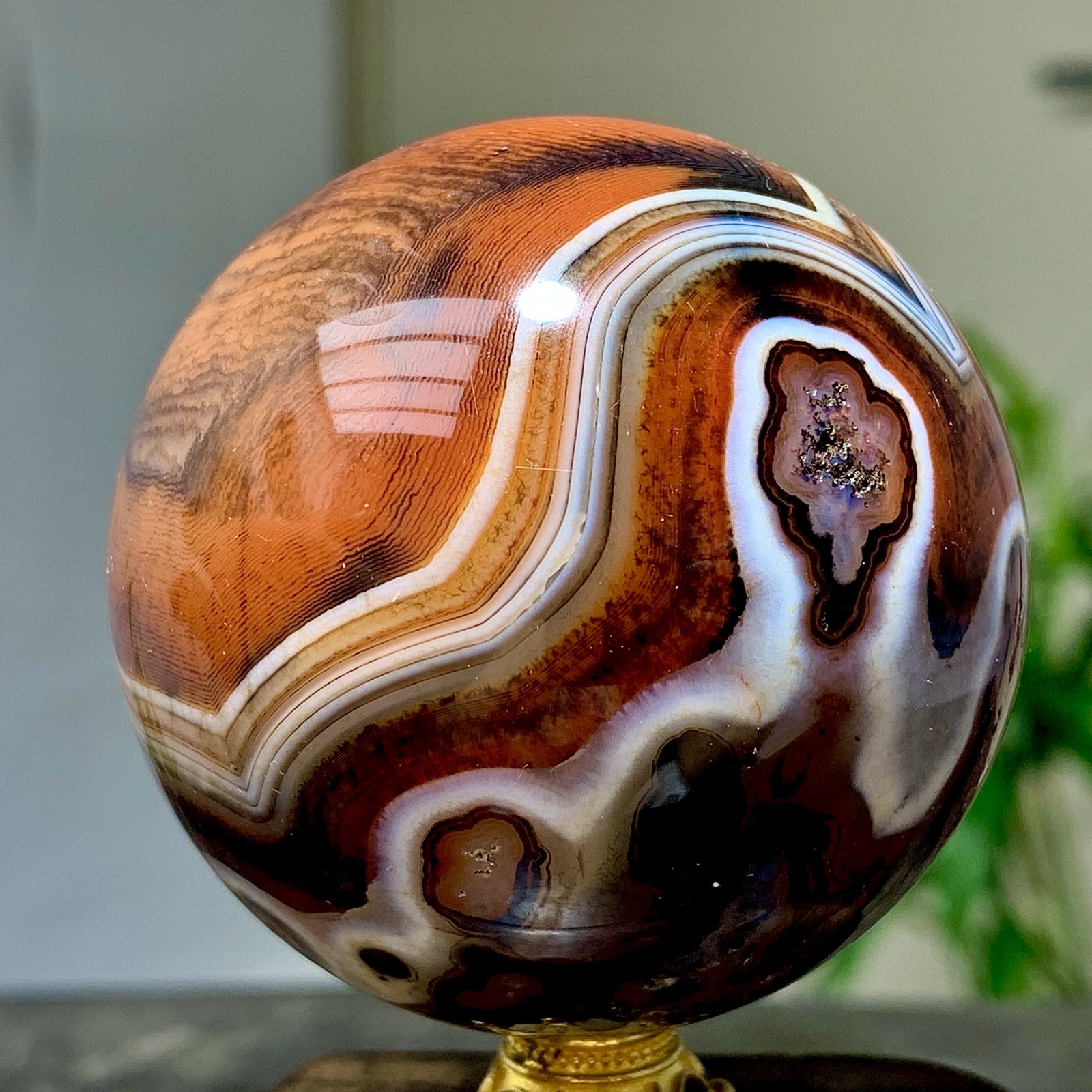 300G Natural red stripe agate sphere Crystal Ball Madagascar mineral