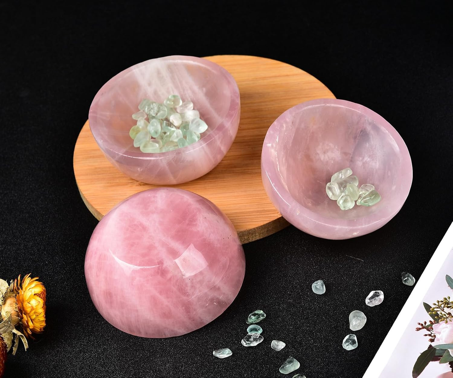 Large Rose Quartz Crystal Bowl Hand-Carved round Pink Crystals Gemstone Bowl Rei