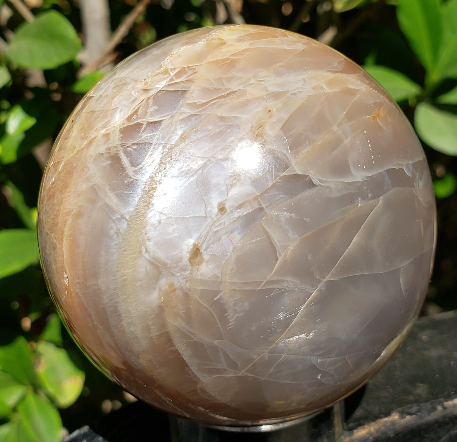 2.5″ Peach Moonstone Sunstone Flashy Quartz Crystal Sphere Ball Orb UV, 377g