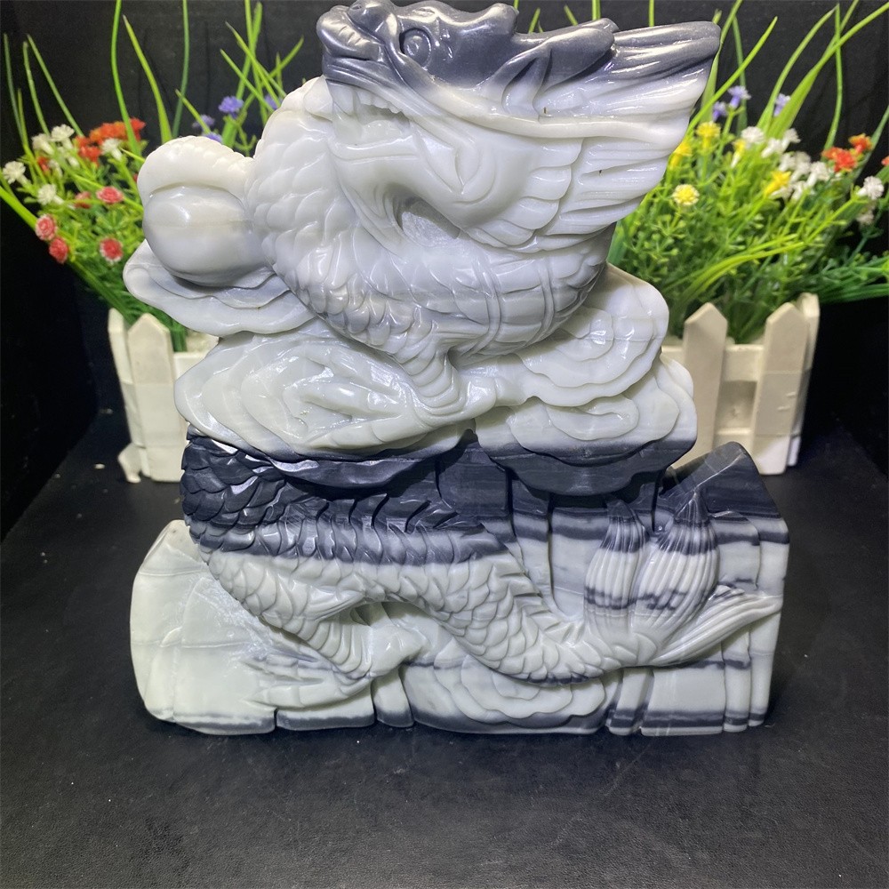 5.2LB 7.7″ Natural A+Taiji Jade Chinese Dragon Crystal Reiki Carving Heal Decor