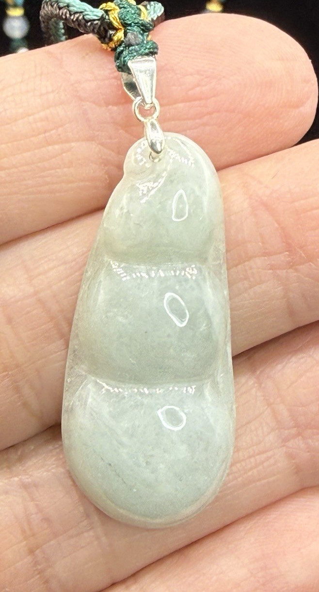 Natural HQ Nephrite Jade Peapod Pendant 925 clamp Hetian see details