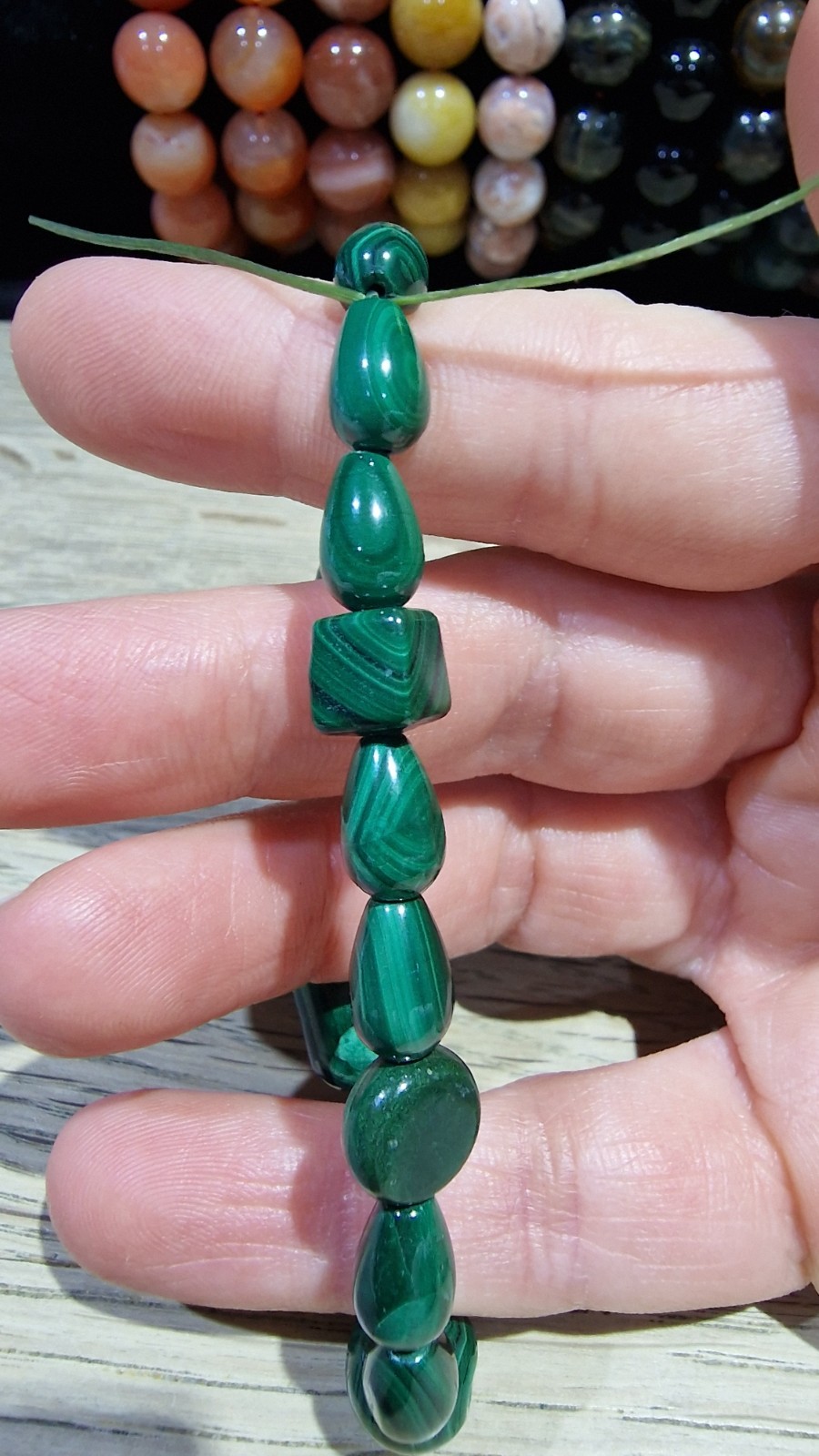 Malachite Crystal Irregular Shaped Beads Bracelet Elasticated On Sale