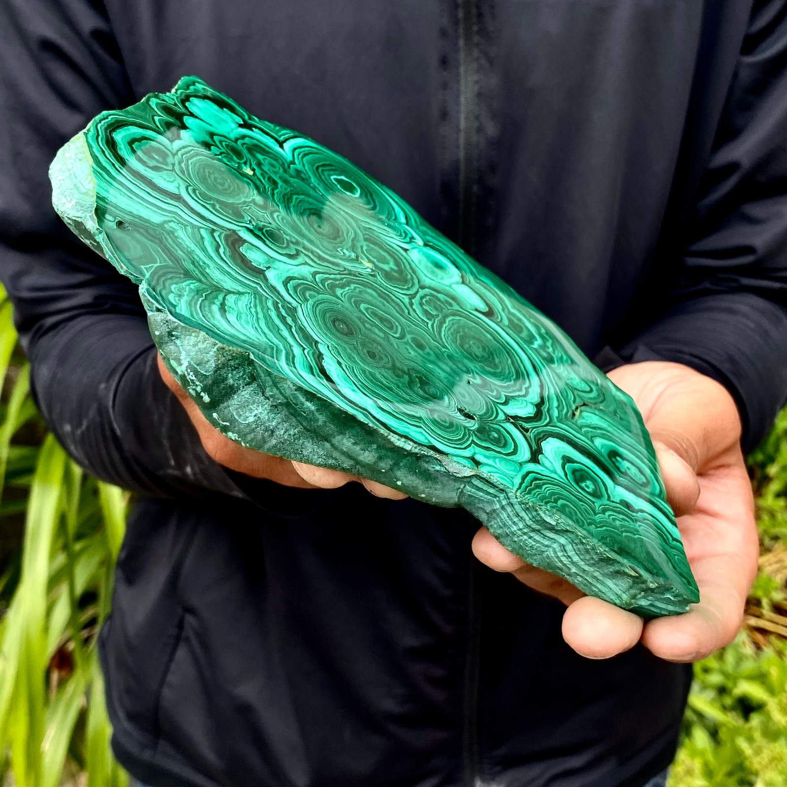 1.87LB Natural malachite slice quartz crystal luster mineral specimen