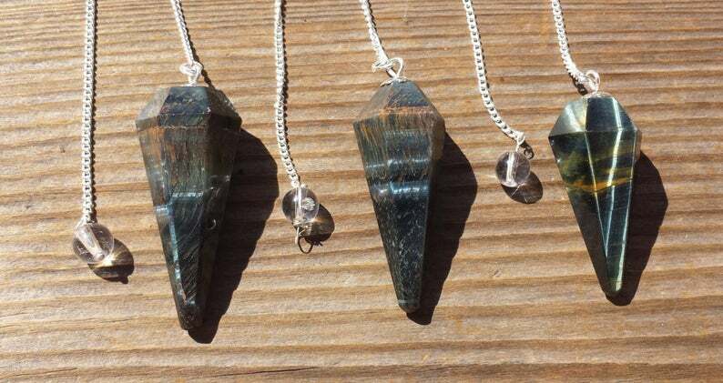 NATURAL BLUE TIGER EYE STONE GEMSTONE FACETED PENDULUM