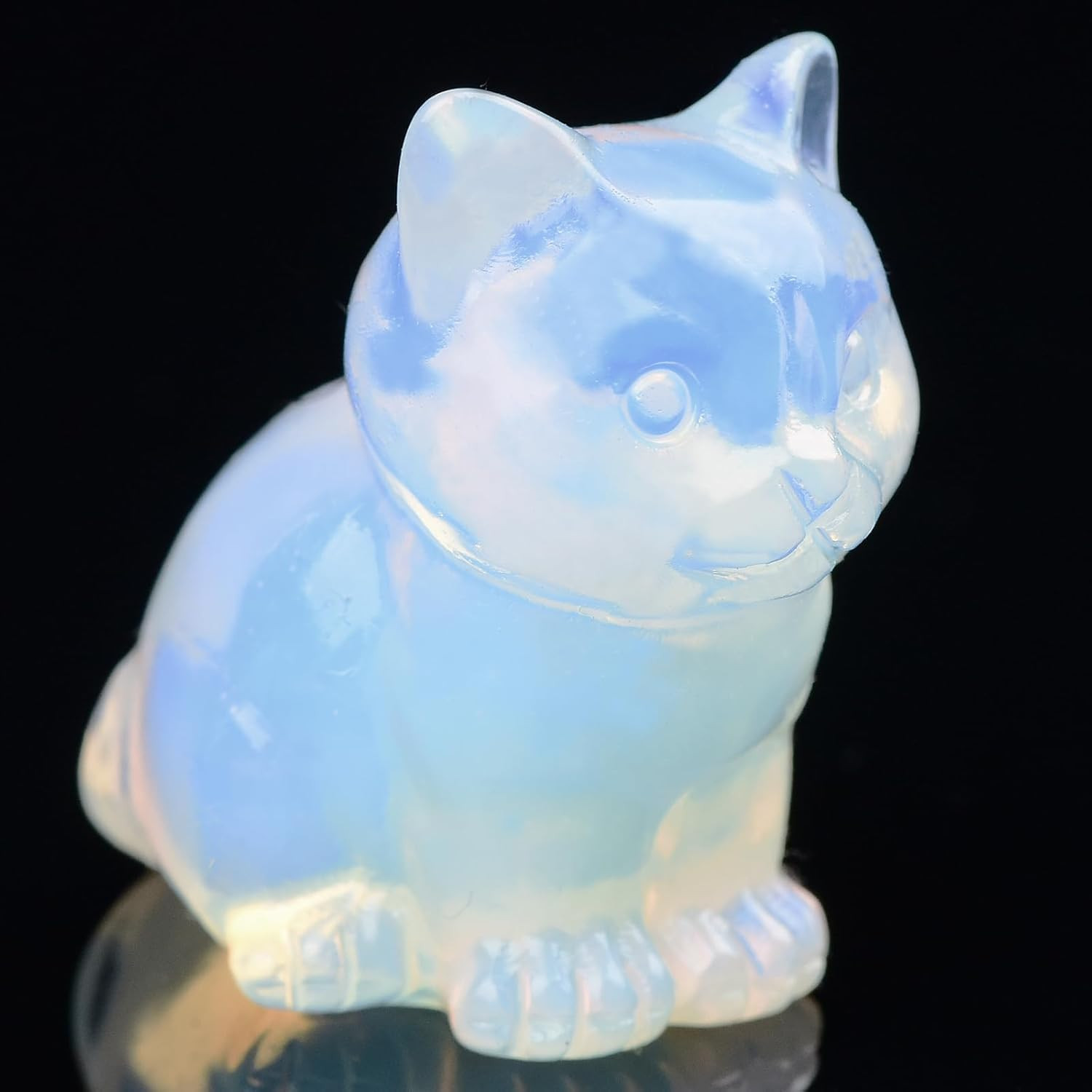 White Opalite Cat Crystal Statues, Healing Crystal Kitty Figurine Decorations, W