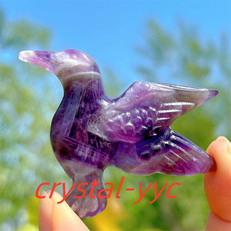 2″+ Natural Dreamy Amethyst Humming Bird Carved Quartz Crystal Skull Reiki 1pc
