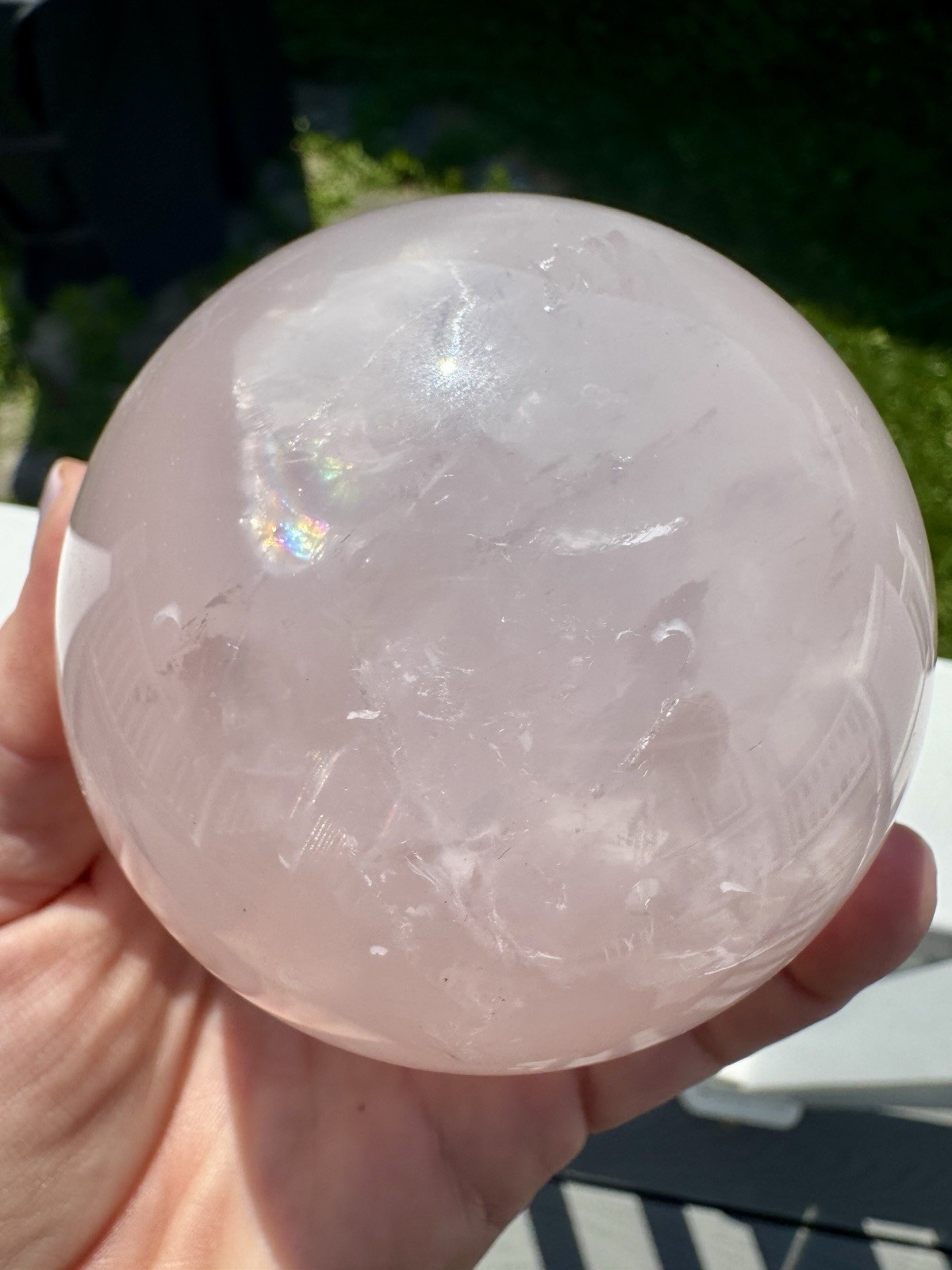 Big Over 3 Inches rose Quartz Sphere With Rainbows.