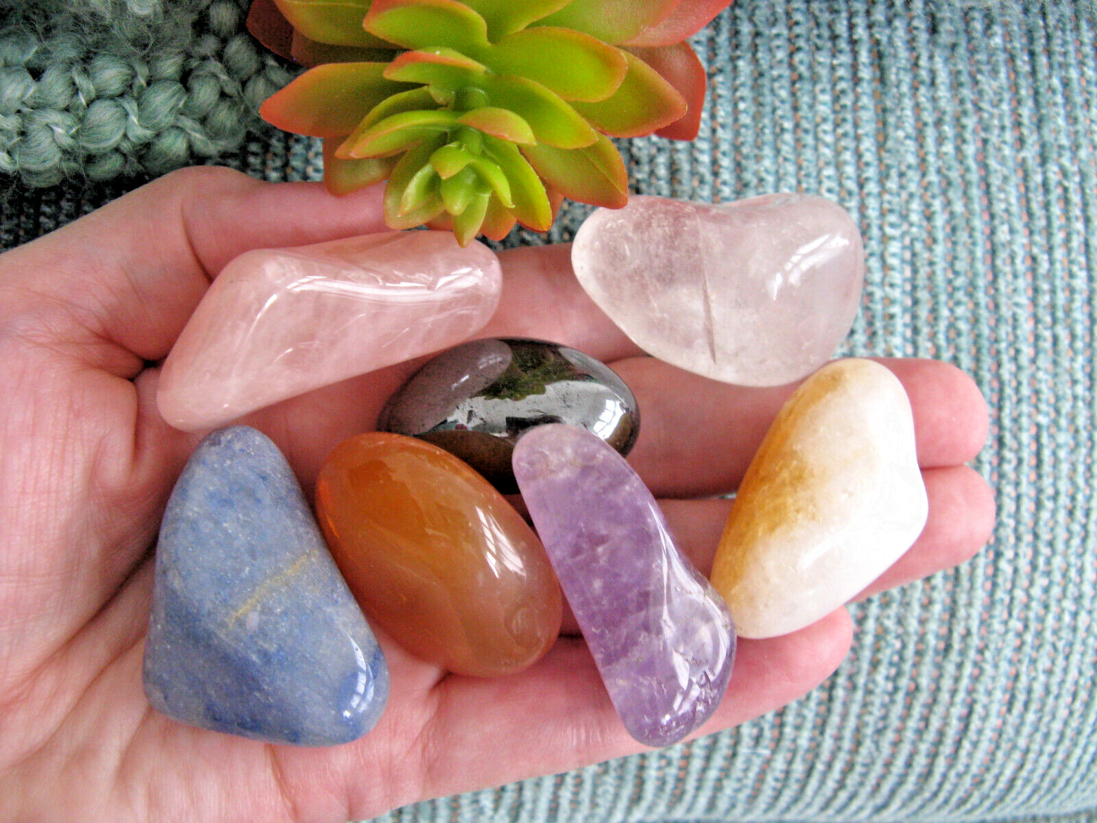 NEW XL CHAKRA NATURAL CRYSTAL HEALING GEMSTONE SET W/7 & BAG
