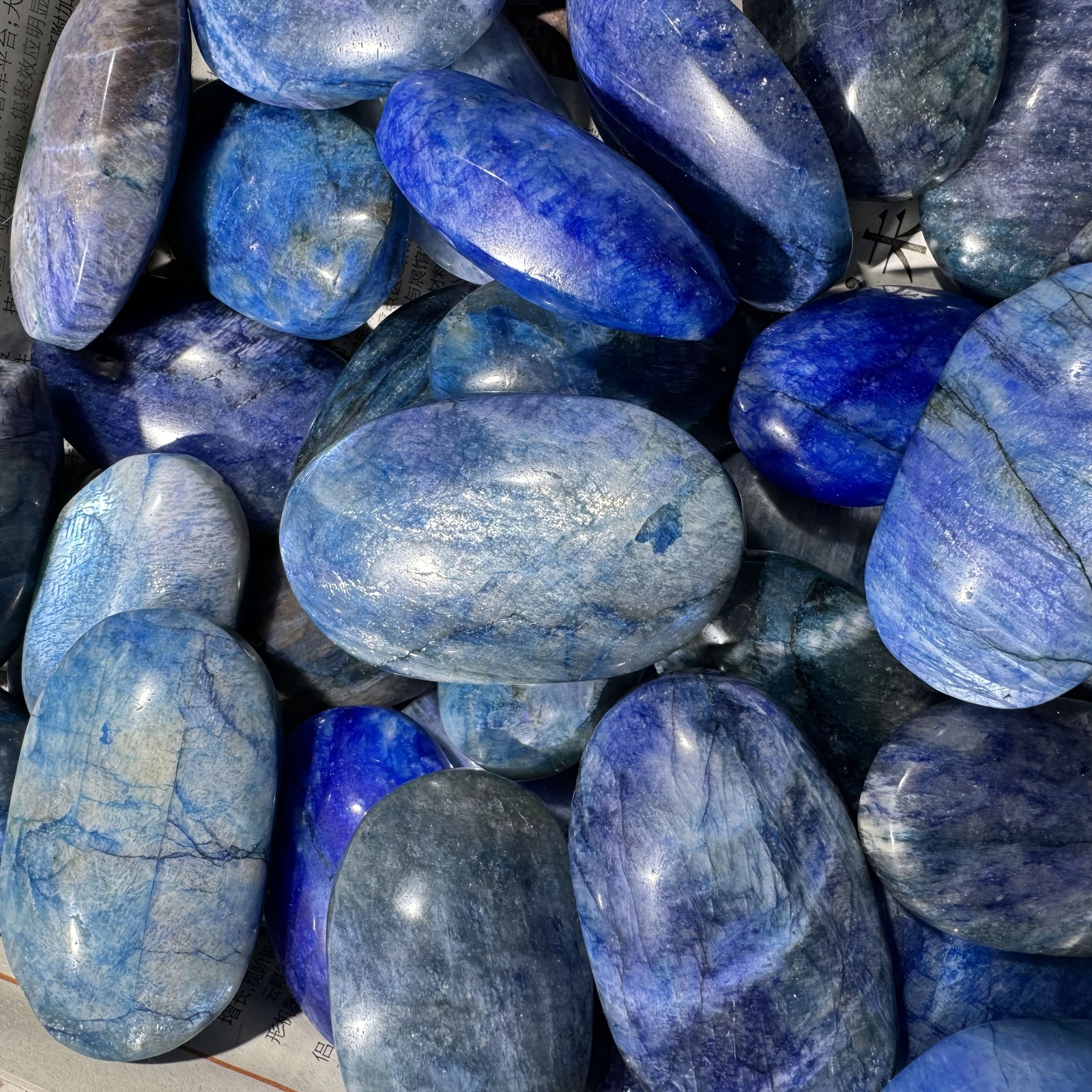 50-100G Crystal Blue Moon Stone Palm Polished Quartz Children’s Gift Home Decor