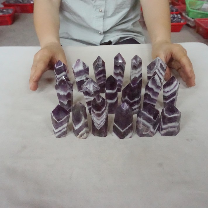 2.2LB 18Pcs Natural Phantom Chevron Amethyst Quartz Crystal Point Tower Healing