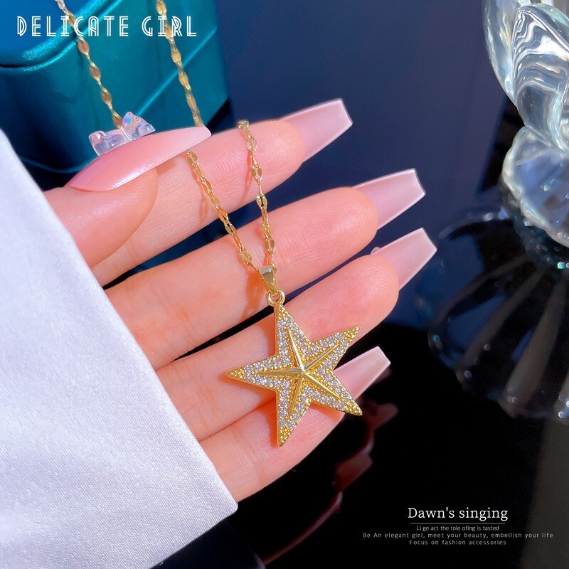 Fashion Jewelry Gold Cubic Zircon Star Pendant Necklace 1PC