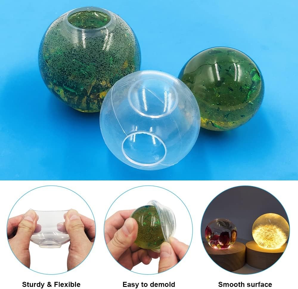 6 Pcs Sphere & Cube Resin Molds – Clear Silicone Epoxy Resin Molds for DIY Seam
