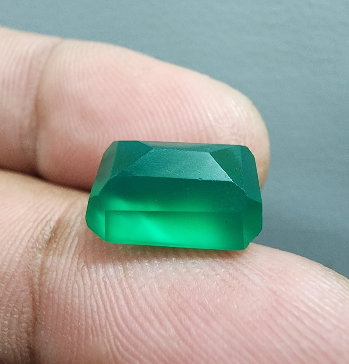 7 Ct Top Green Onyx Faceted Emerald Cut Loose Gemstone Jewelry Making For Ring