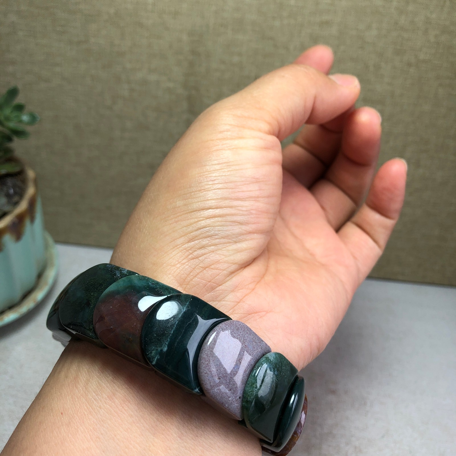 Top Natural Ocean Jasper Stone Bracelet colorful Gemstone Stretch Handmade A6149