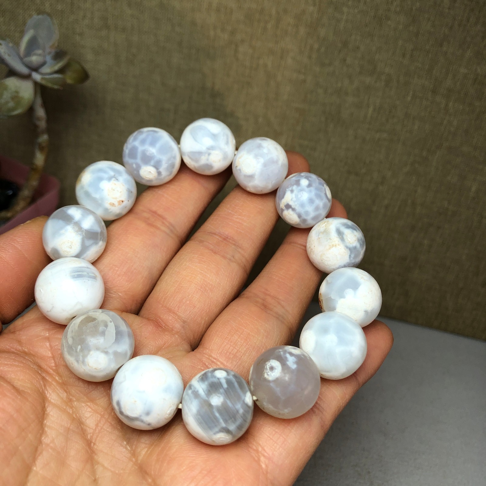 1pcs wholesale Natural sakura rough Crystal chain beads bracelet 15-16mm A2792