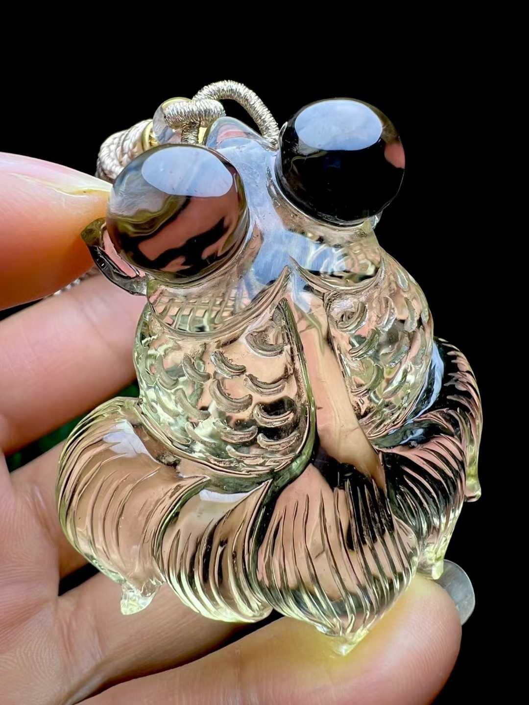 53*44*17.5mm Natural Citrine Quartz Hand Carved Goldfish Crystal Reiki Pendant