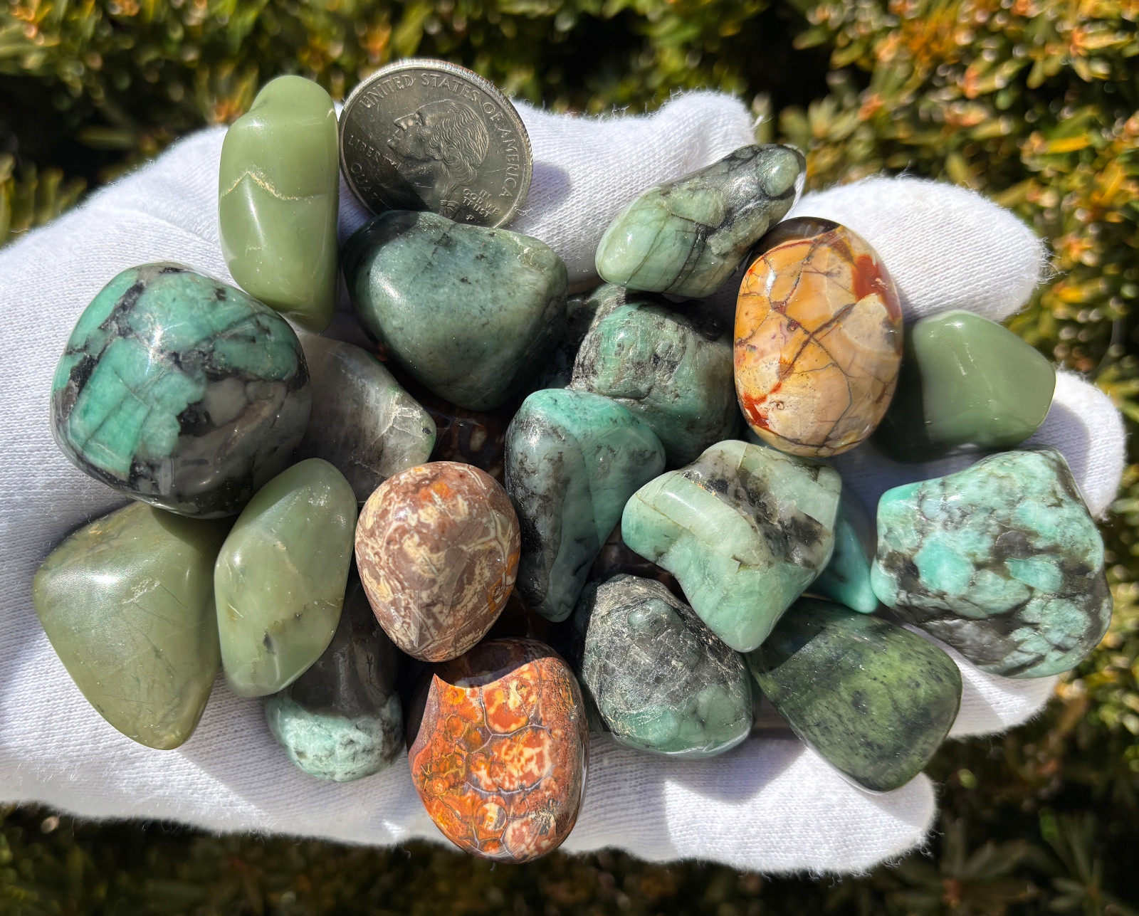 USA SALE 335g LOT EMERALD/GREEN CHERT/BIRD’S EYE RHYOLITE TUMBLES TUMBLED