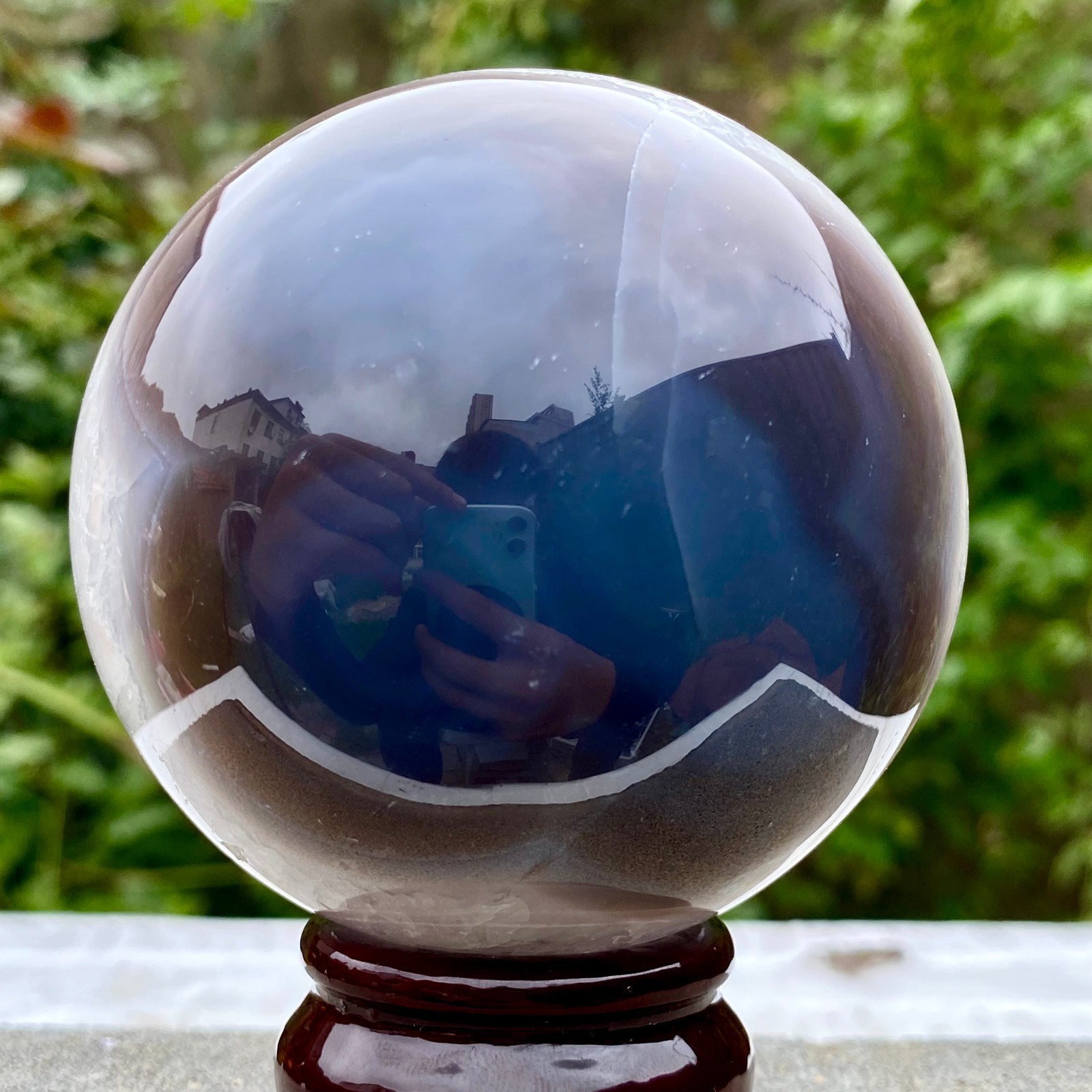 1.1LB Natural Amethyst Sphere Crystal Ball with Wood Stand Healing Feng Shu