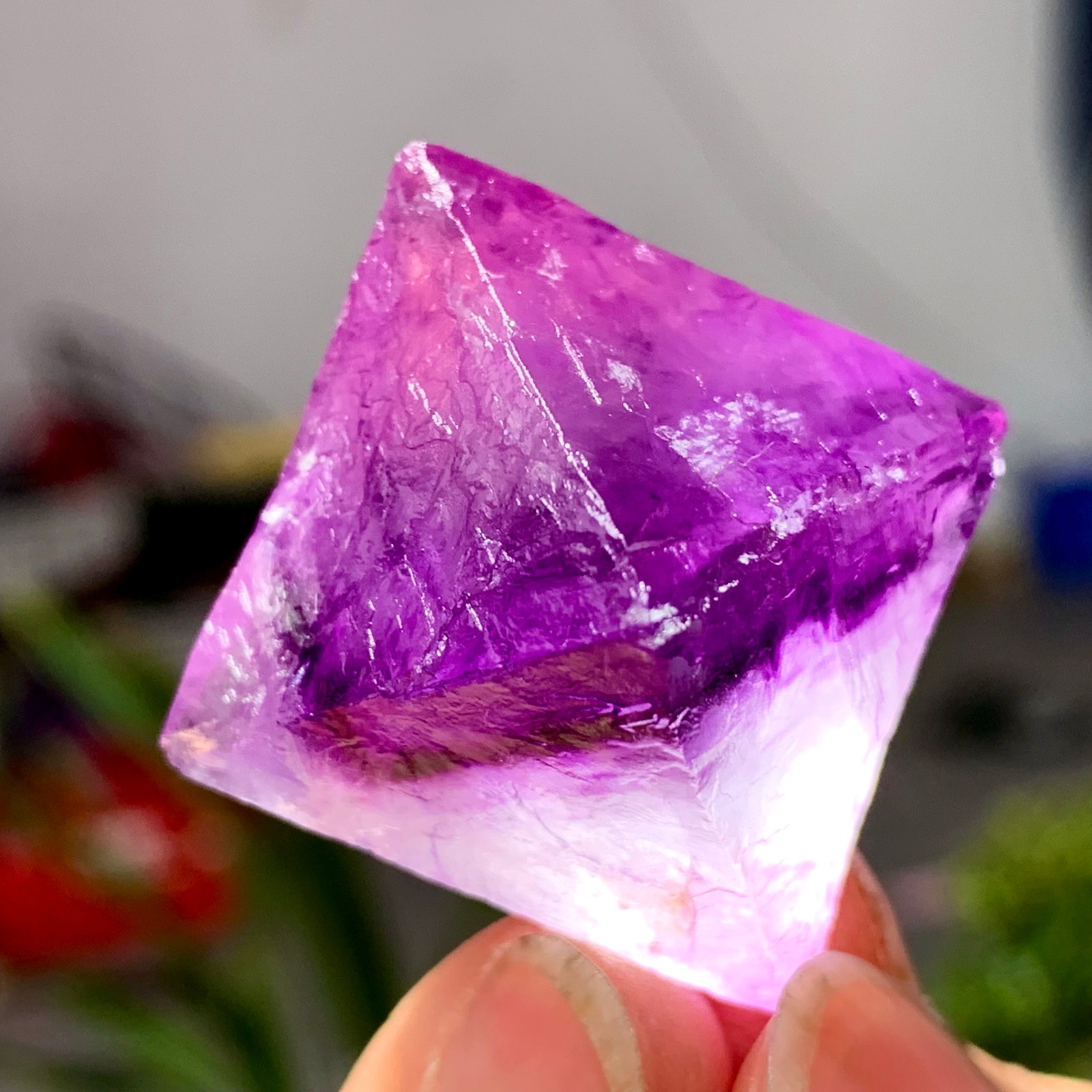 30G Natural purple fluorite octahedron quartz crystal healing