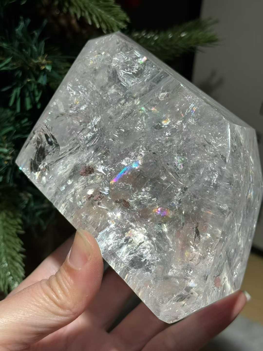 771g Natural Rainbow White Quartz Freeform Energy Crystal Reiki Decor