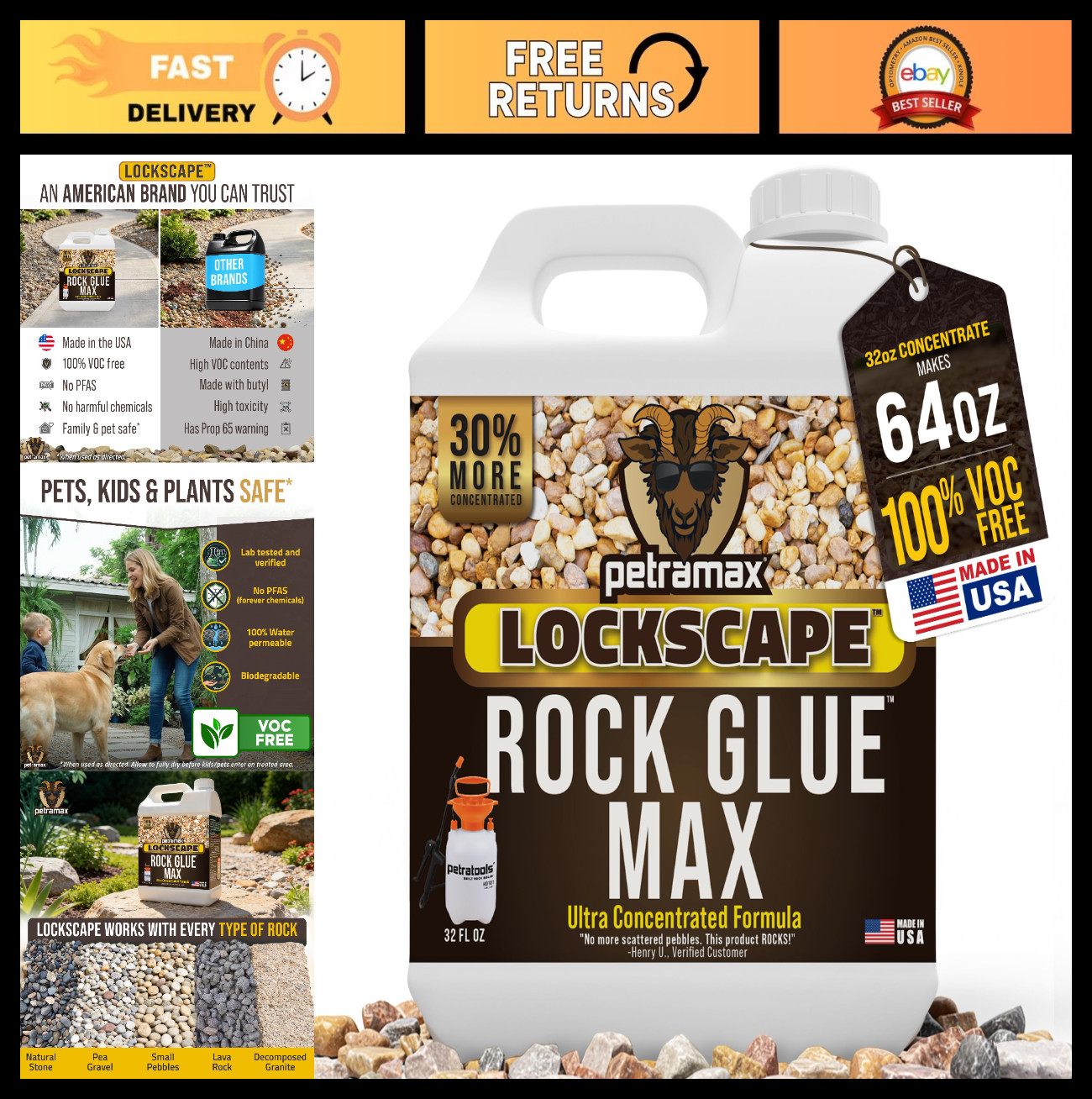 32oz Rock Glue for Landscaping – Pet Safe Mulch Adhesive for Gravel & Stones