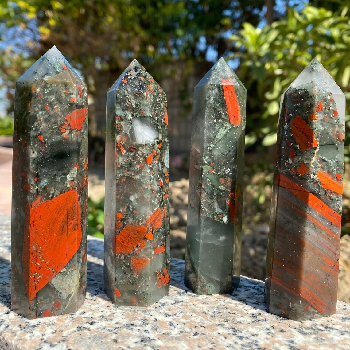 Natural Bloodstone Tower Single Point Crystal Wand Home Decor Xmas Gift