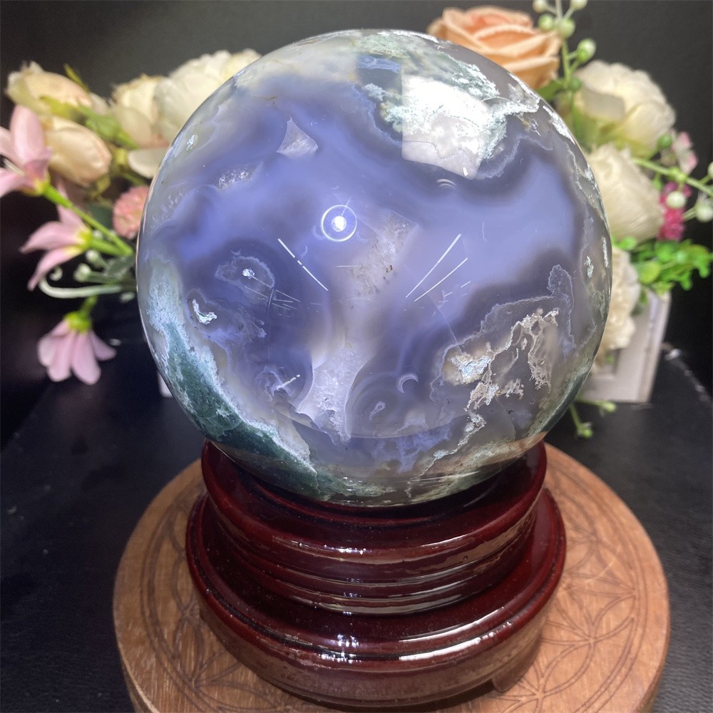 7.1LB 4.7″Natural A++Green Moss Agate Sphere Crystal Reiki Healing Ball Decor