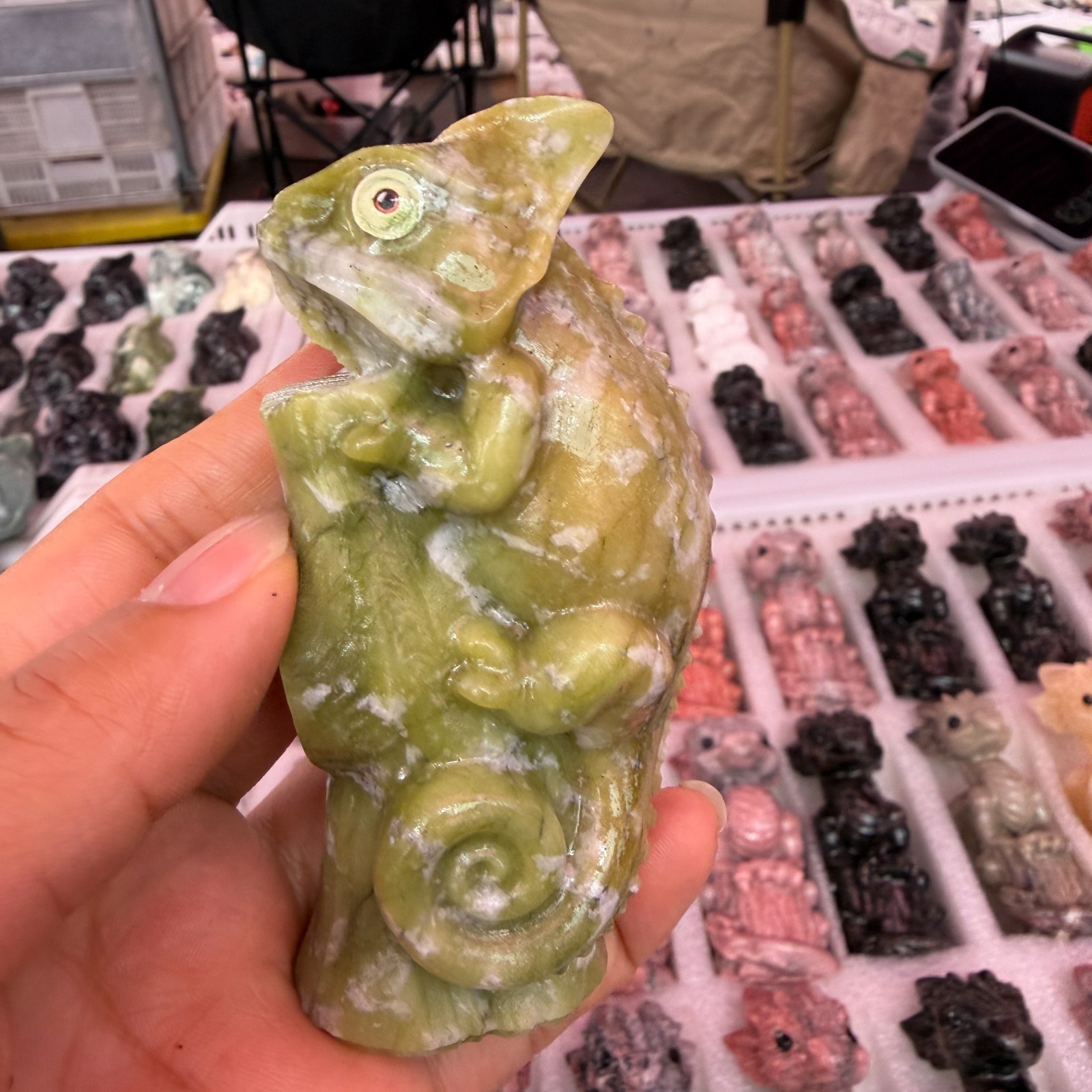 1pc Natural Cauliflower Jade Quartz Carved lizard skull Crystal Reiki energy Dec