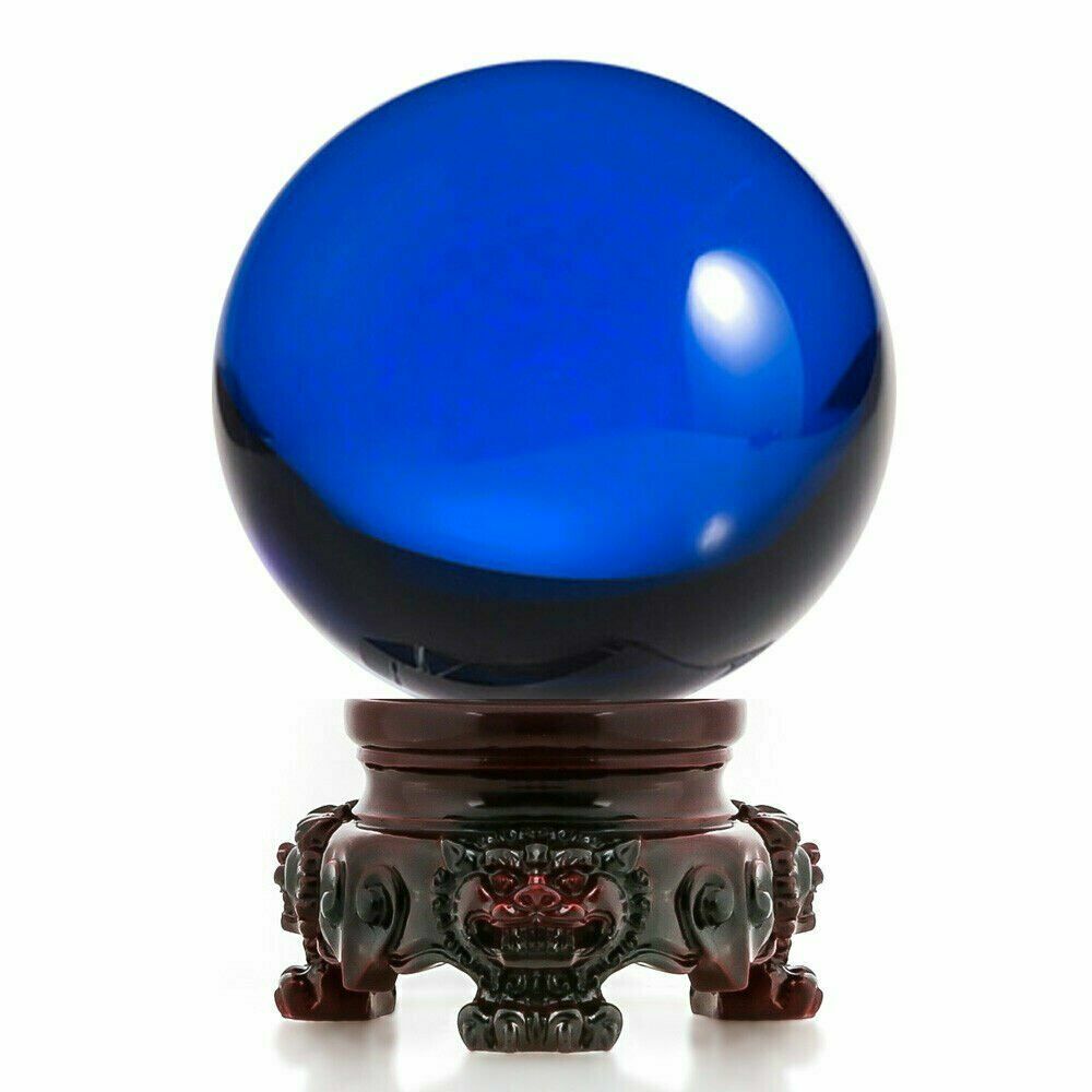 Crystal Ball 3″ diameter for Feng Shui, Meditation, Decor, with Red Lion Stand